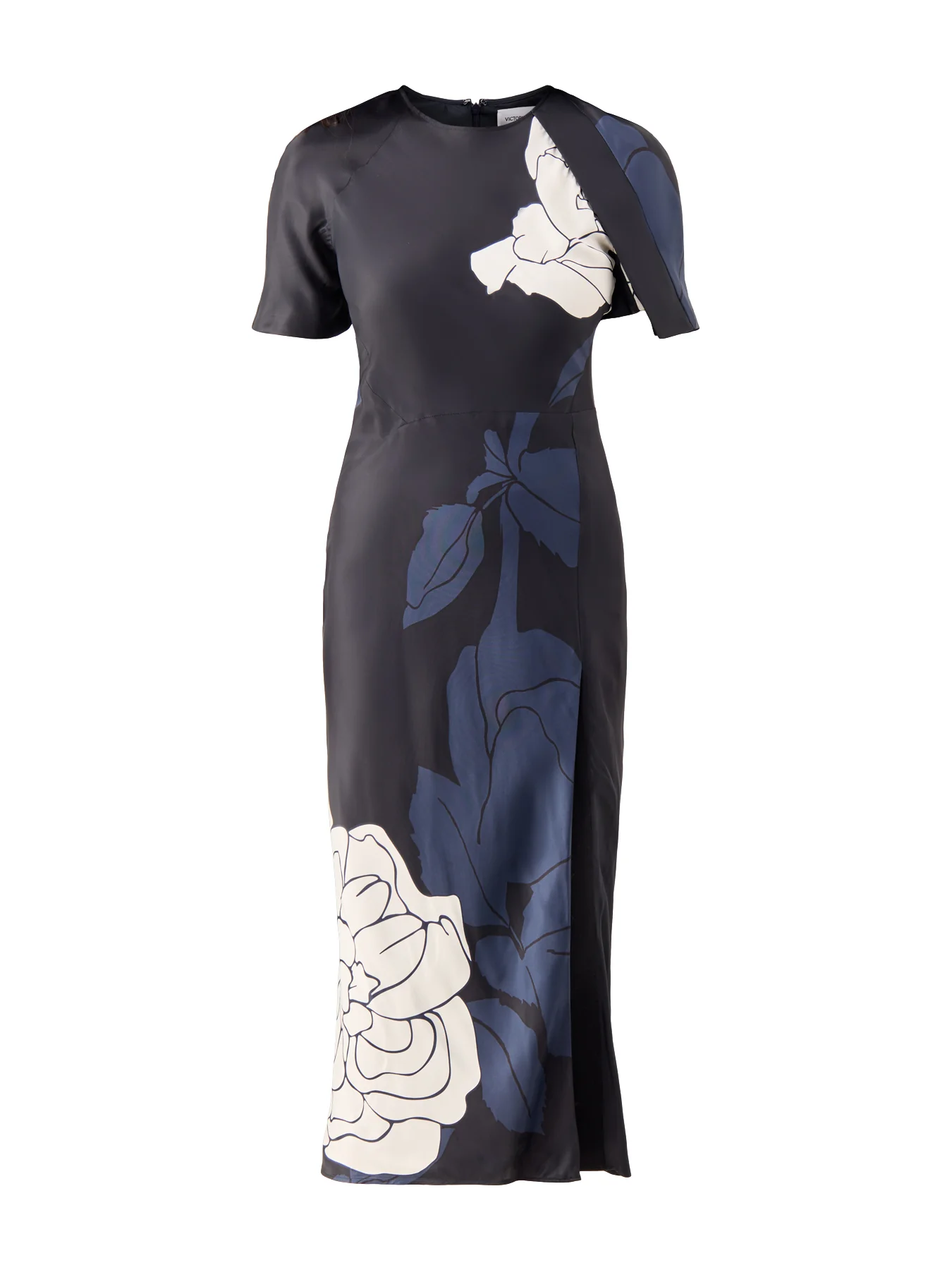 Split Hem Detail Midi Dress Dark Navy Pale Rose