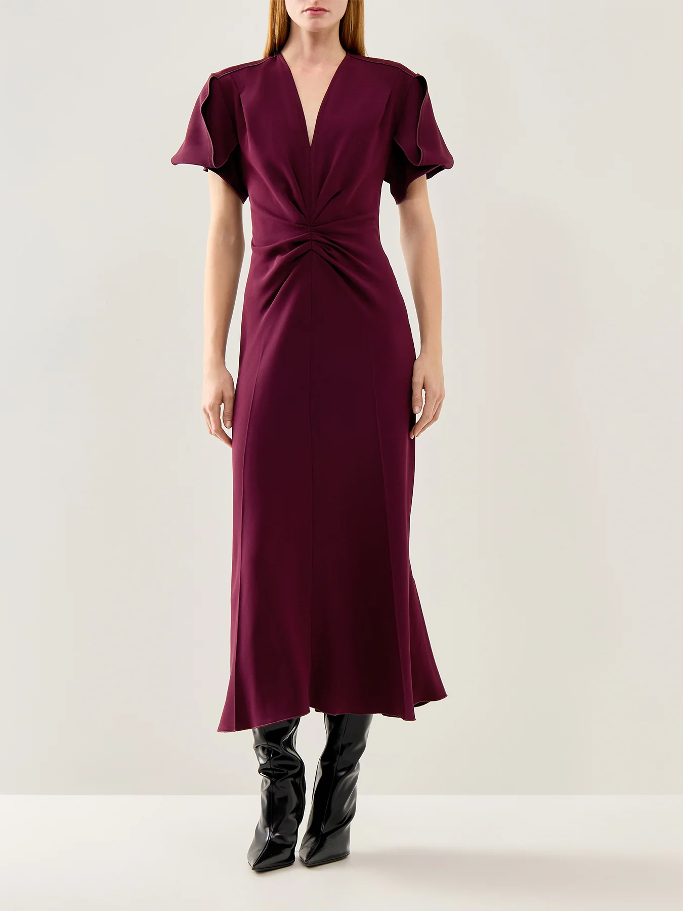 V-Neck Bella Midi Dress Merlot - Image 2