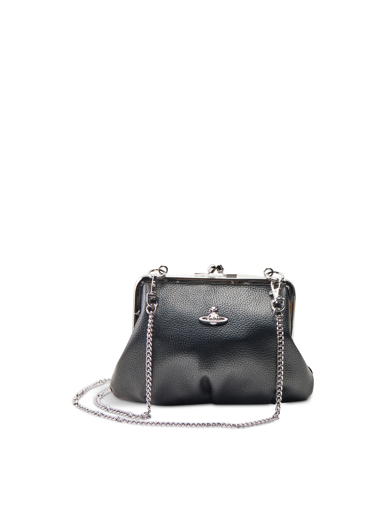 Granny Frame Vegan Leather Top Handle Bag Black