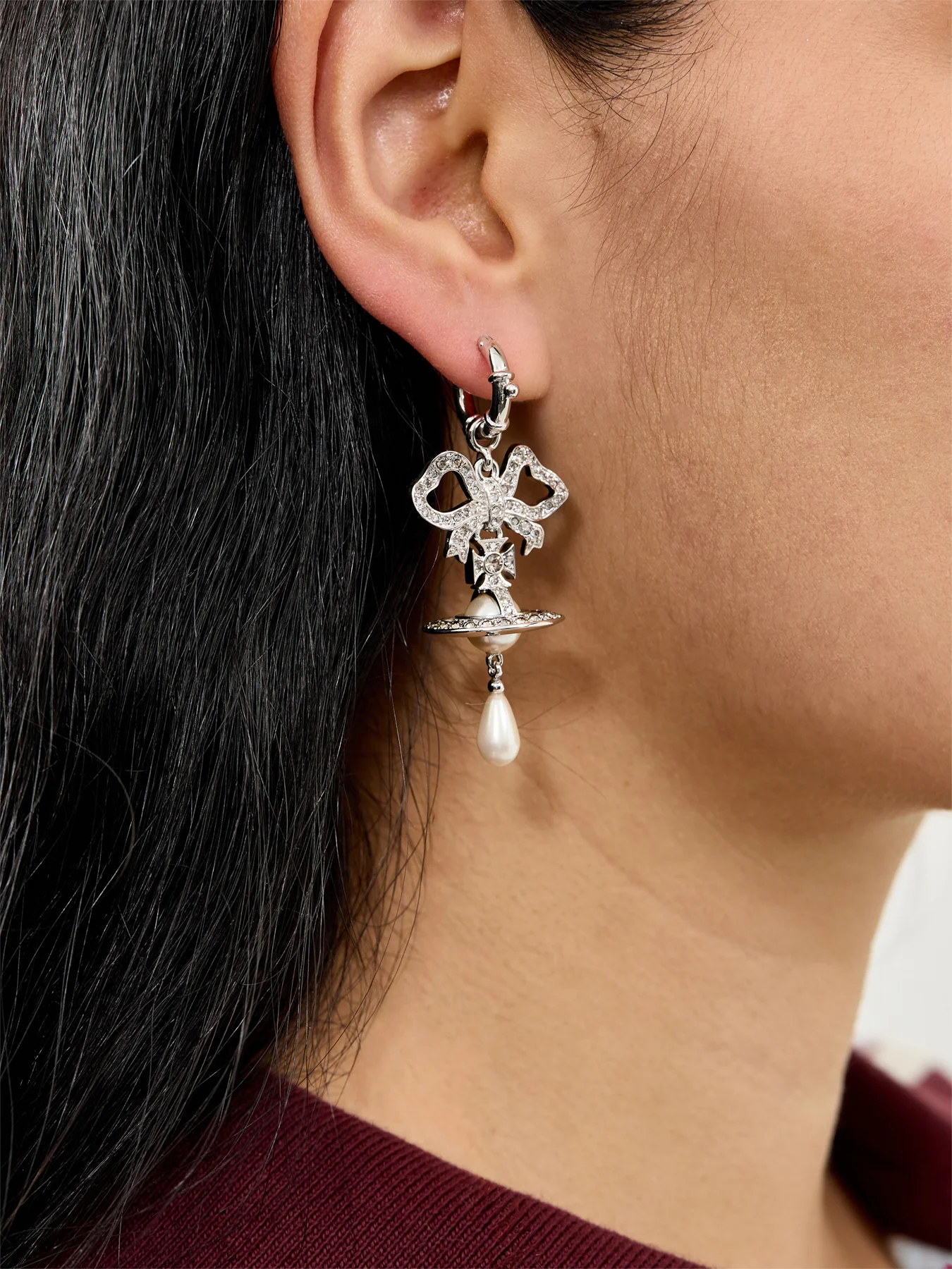 Pearl & Crystal Earrings Silver - Image 2