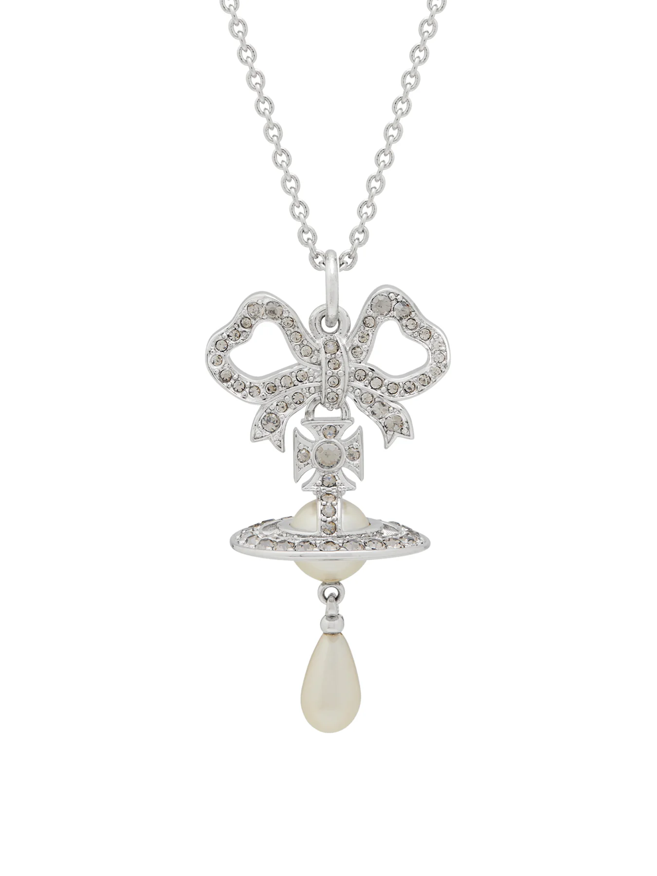 Pearl & Crystal Pendant Necklace Silver