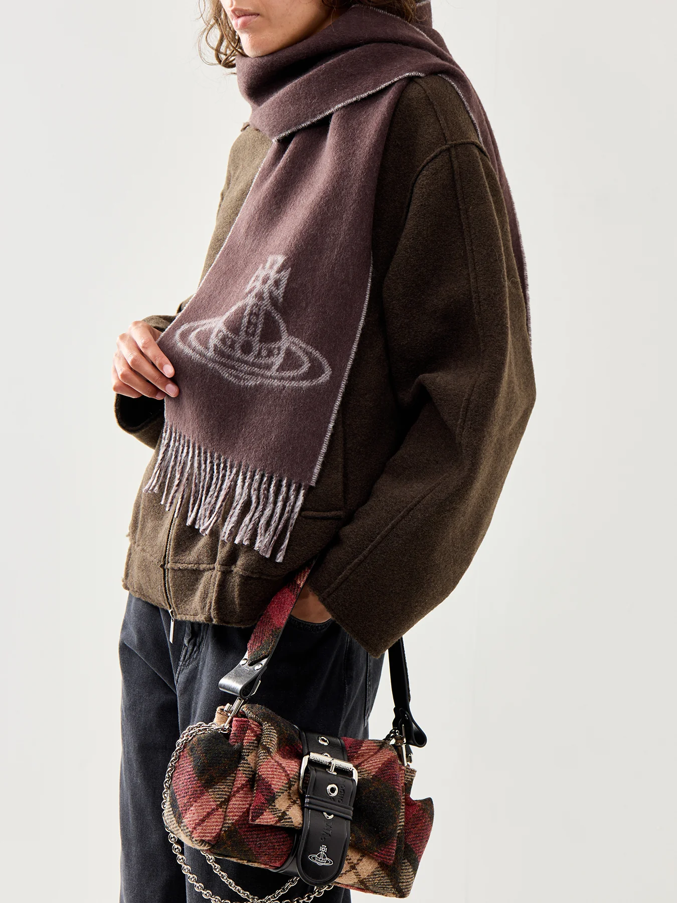 Single Orb Wool Double Faced Scarf Brown - Image 2