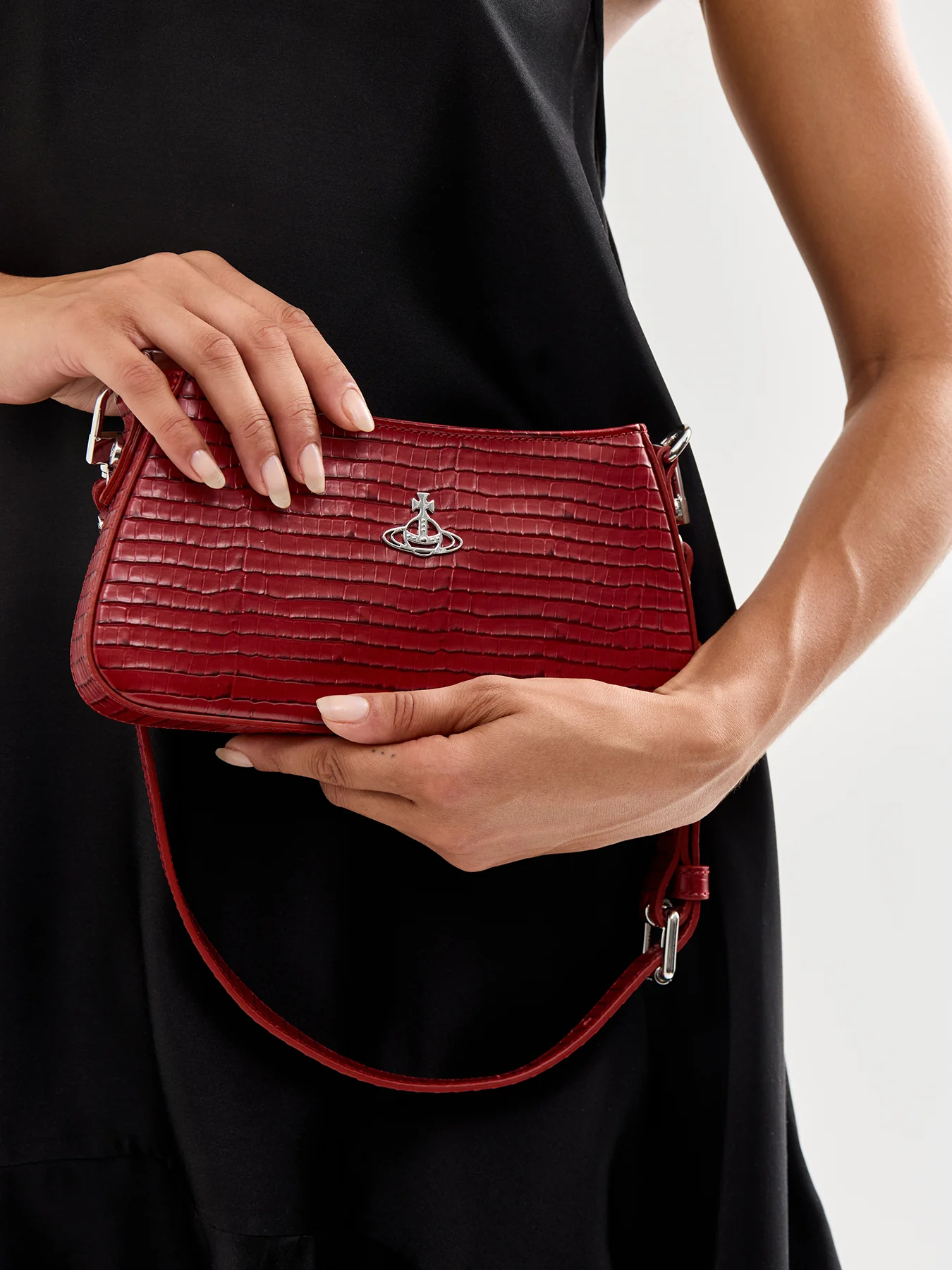 Tasha Mini Croc Embossed Shoulder Phone Bag Red - Image 2