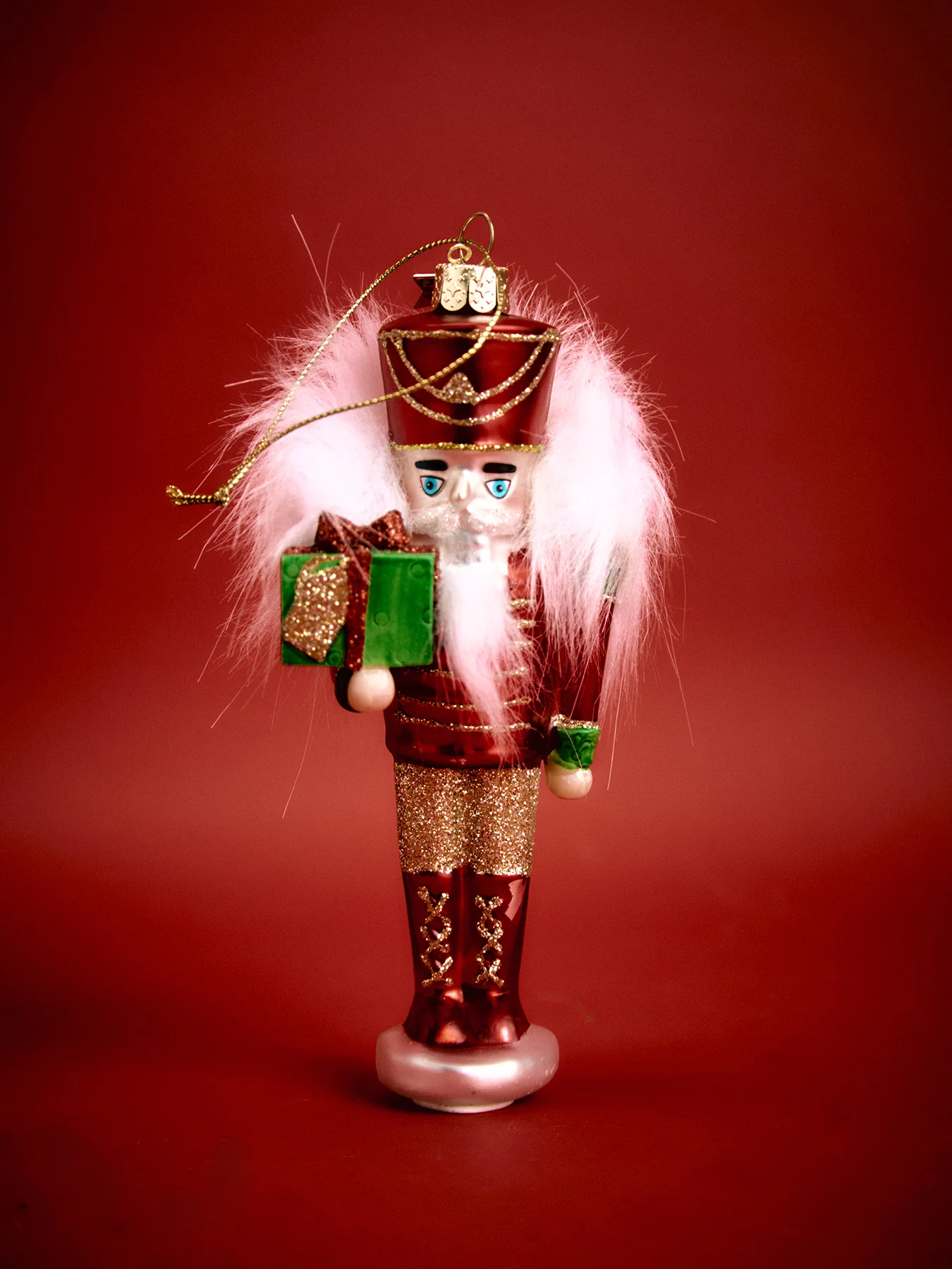 Red and Green Glass Nutcracker Christmas Tree Decoration 16cm - Image 2