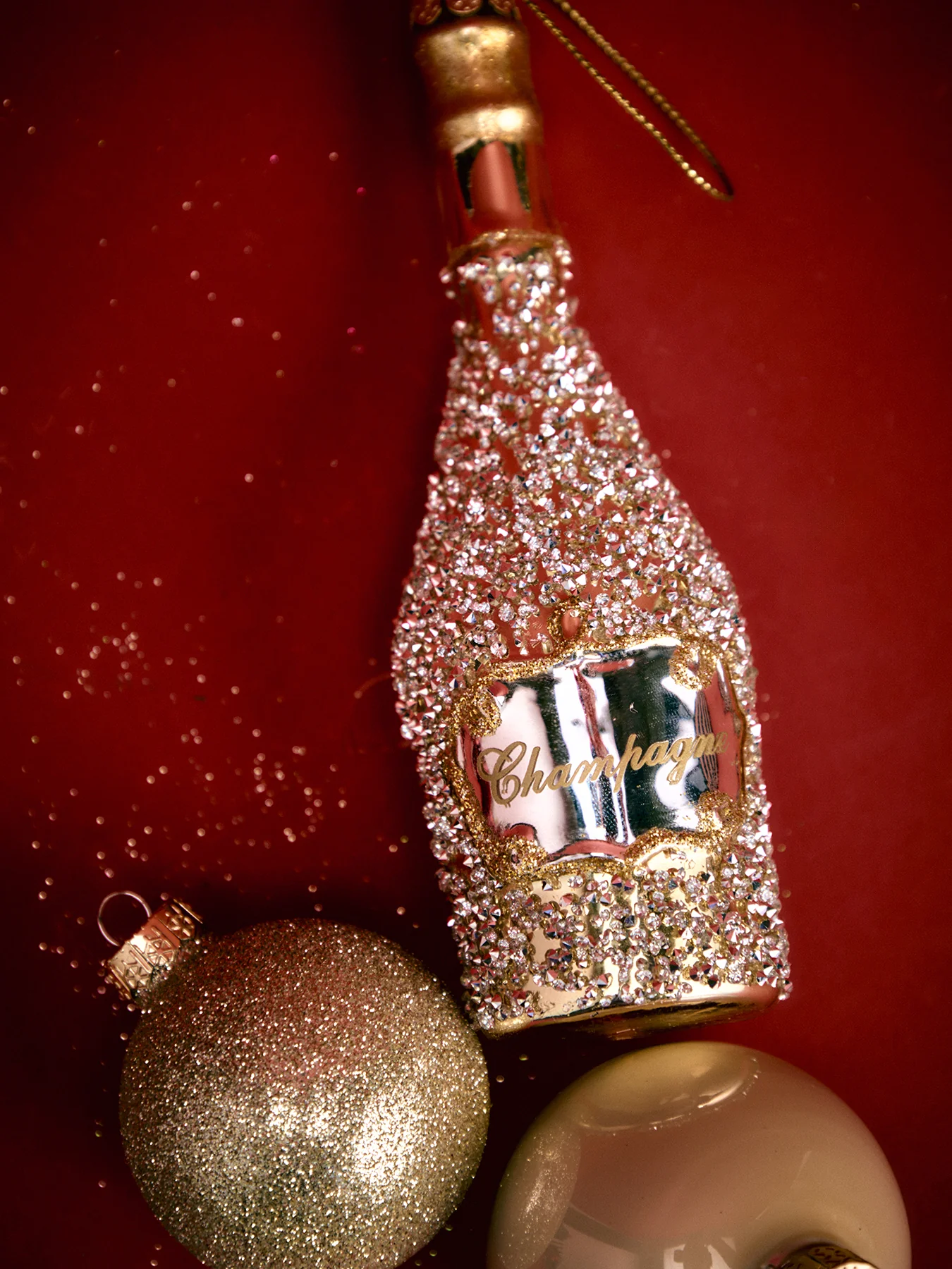 Gold Champagne Bottle with Diamonds 16cm - Image 2