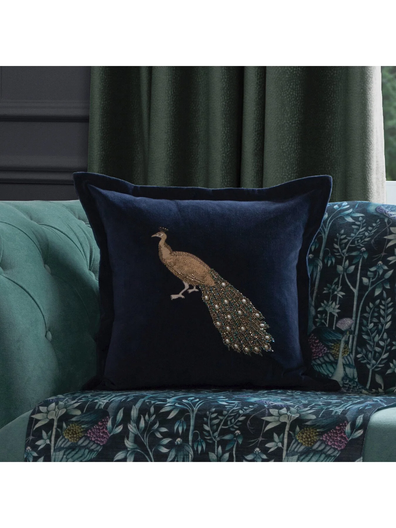 Mayura Embroidered Feather Cushion - Image 4