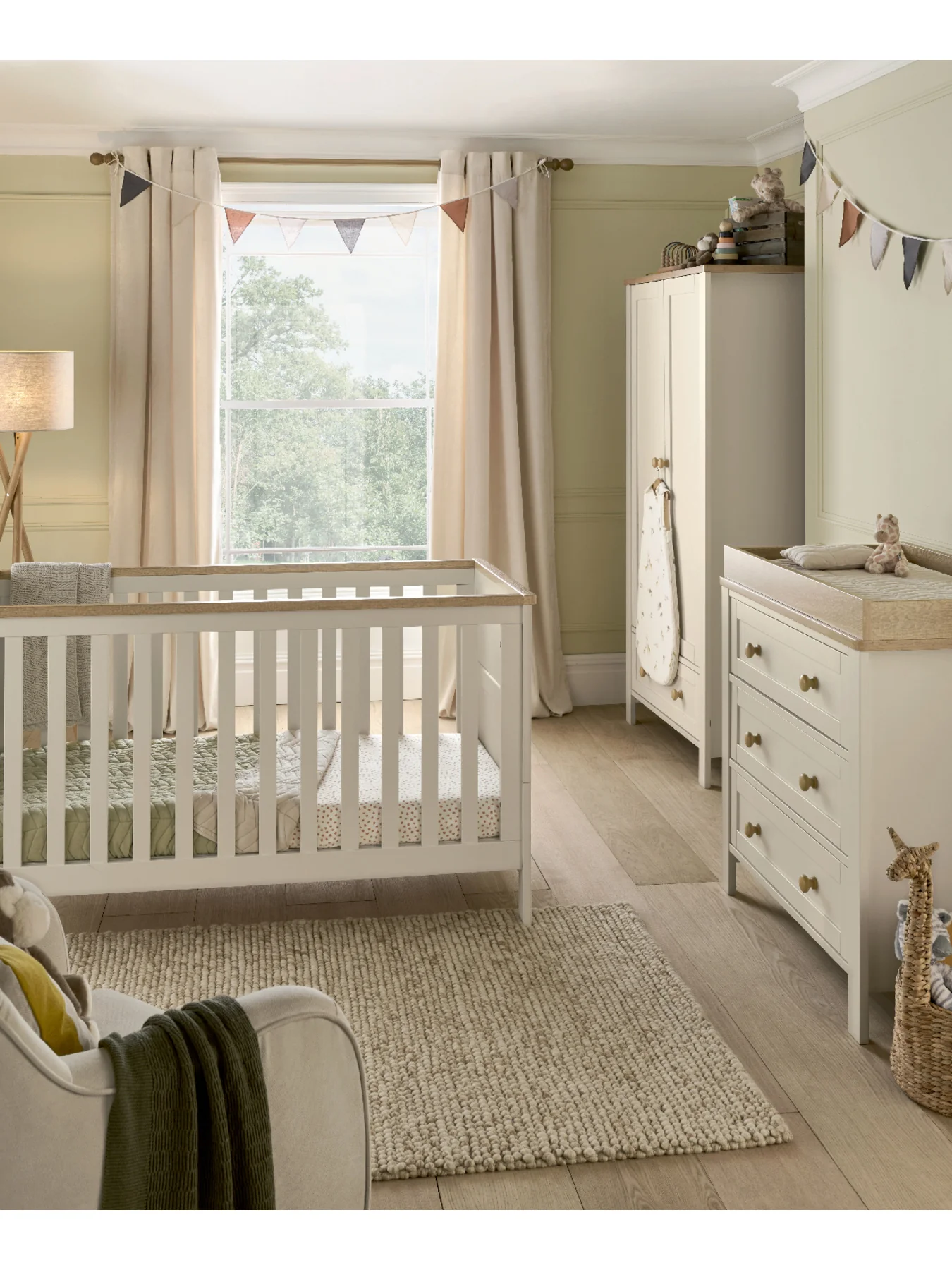 Wedmore 3 Piece Cot Bed Set with Dresser Changer & Wardrobe White Natural - Image 6