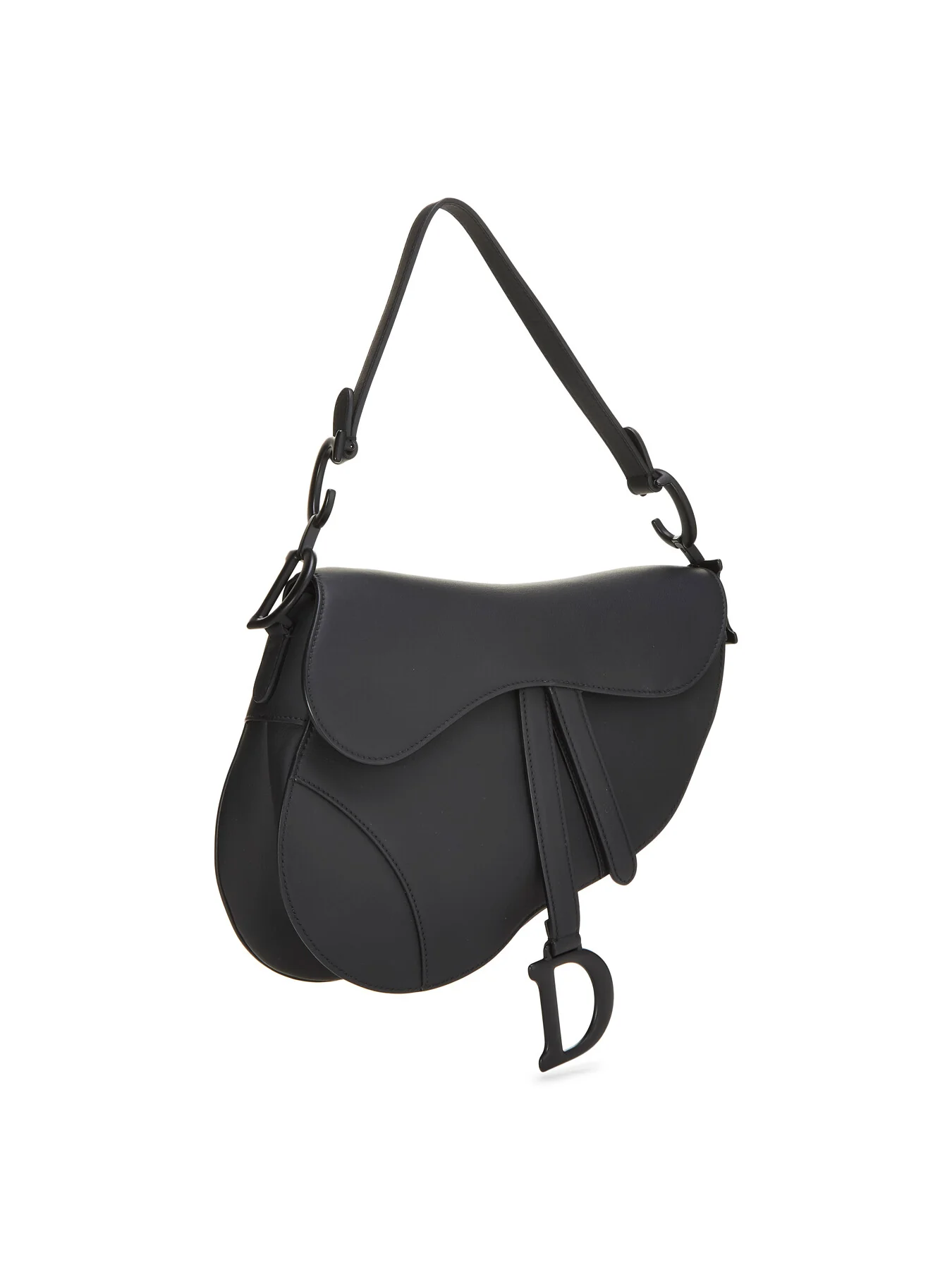 Vintage Dior Black Leather Ultra Matte Saddle Bag - Image 2