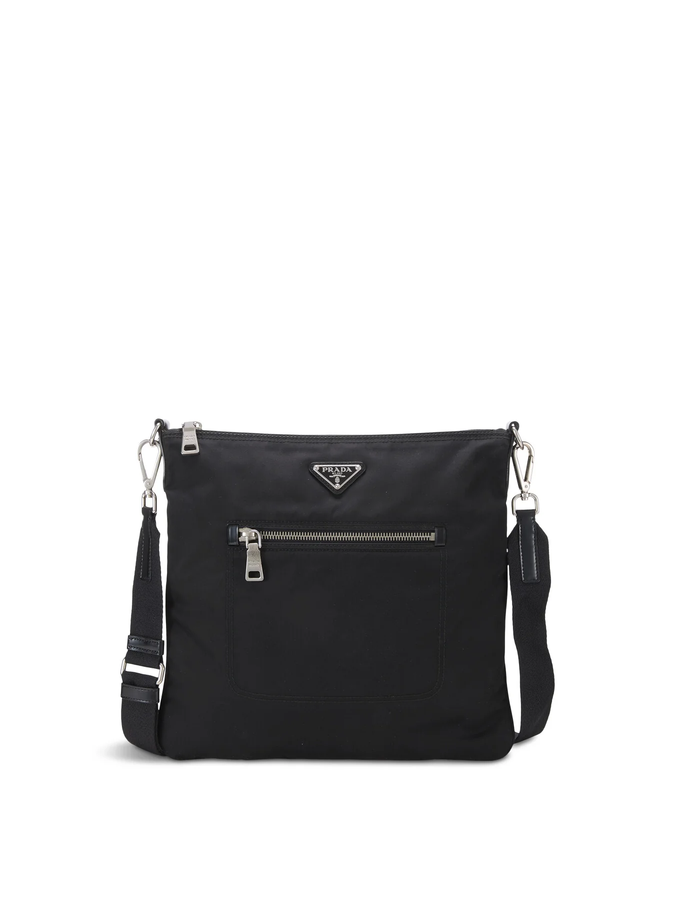 Vintage Prada Black Nylon Front Zip Pocket Small Messenger Bag