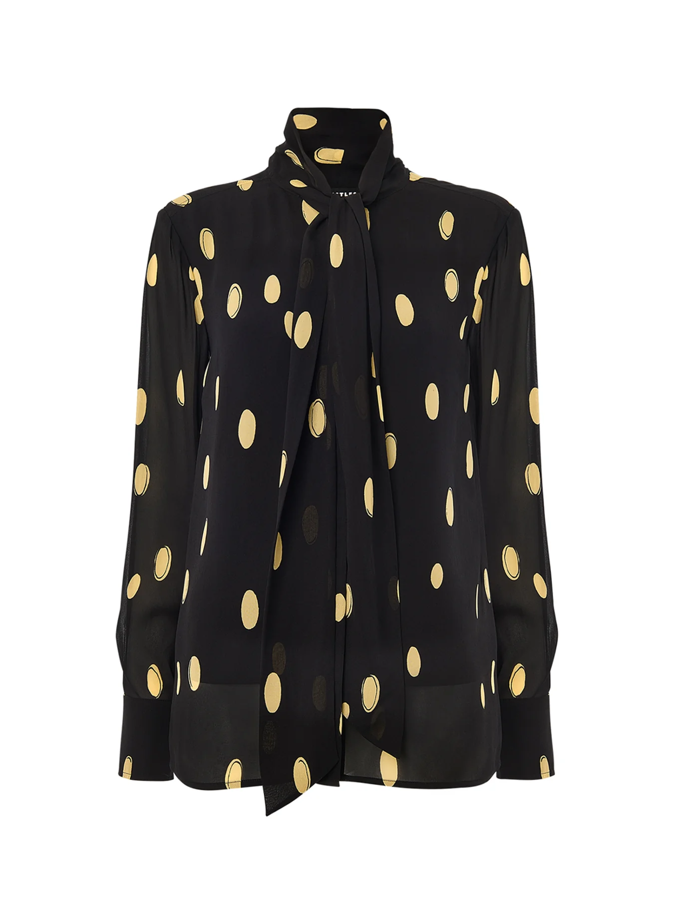 Abstract Spot Tie Neck Blouse Black