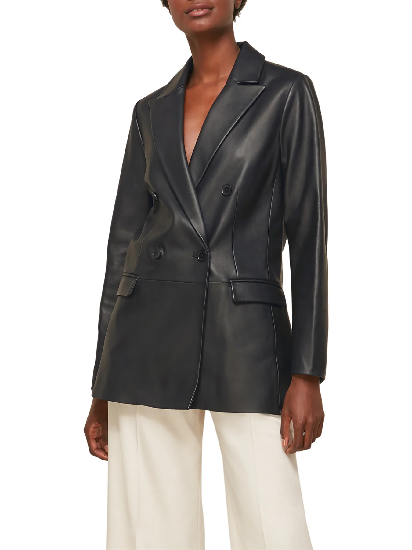 Aliza Waisted Leather Blazer - Image 2