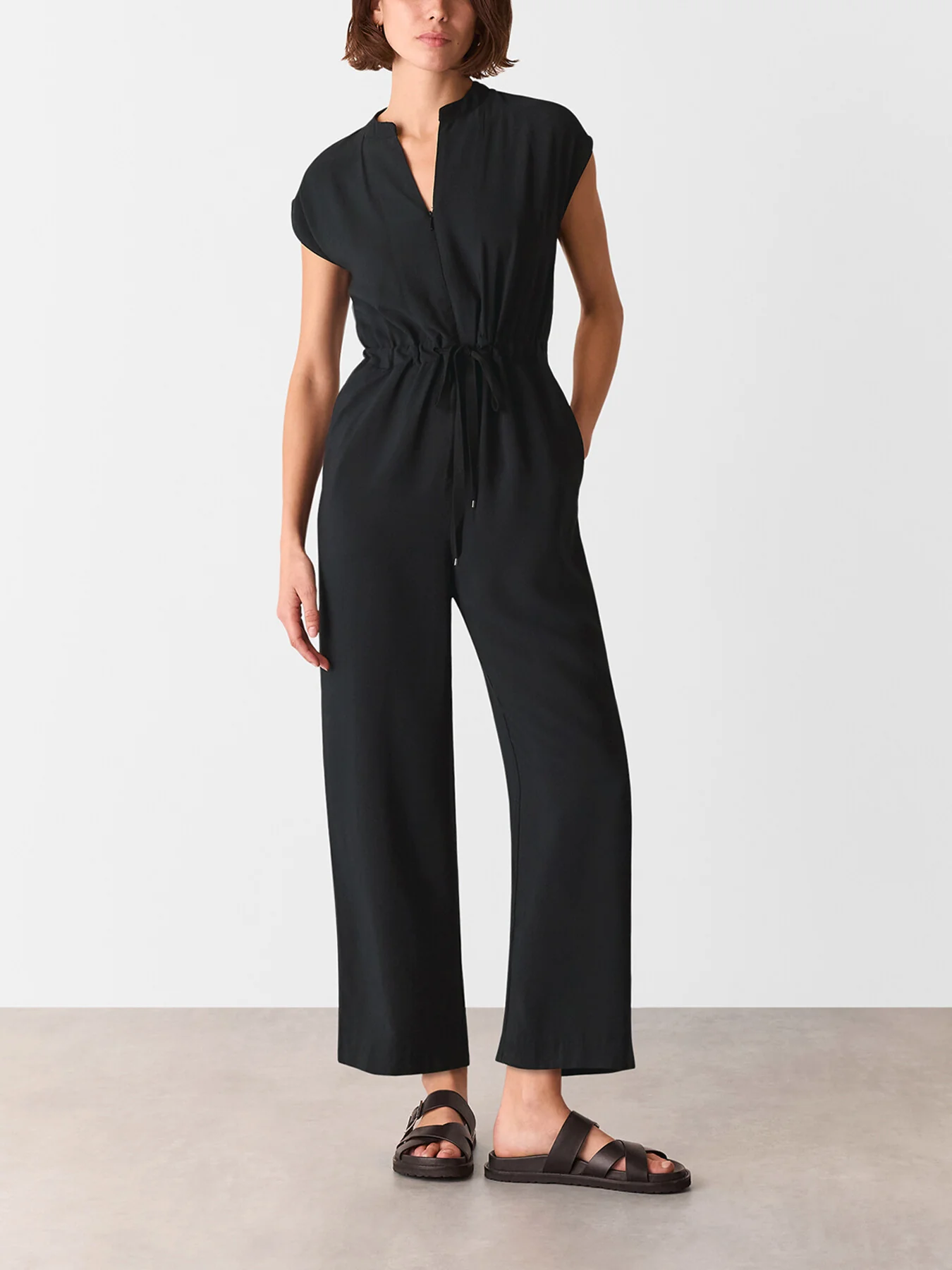 Black Sleeveless Drawstring Jumpsuit - Image 3