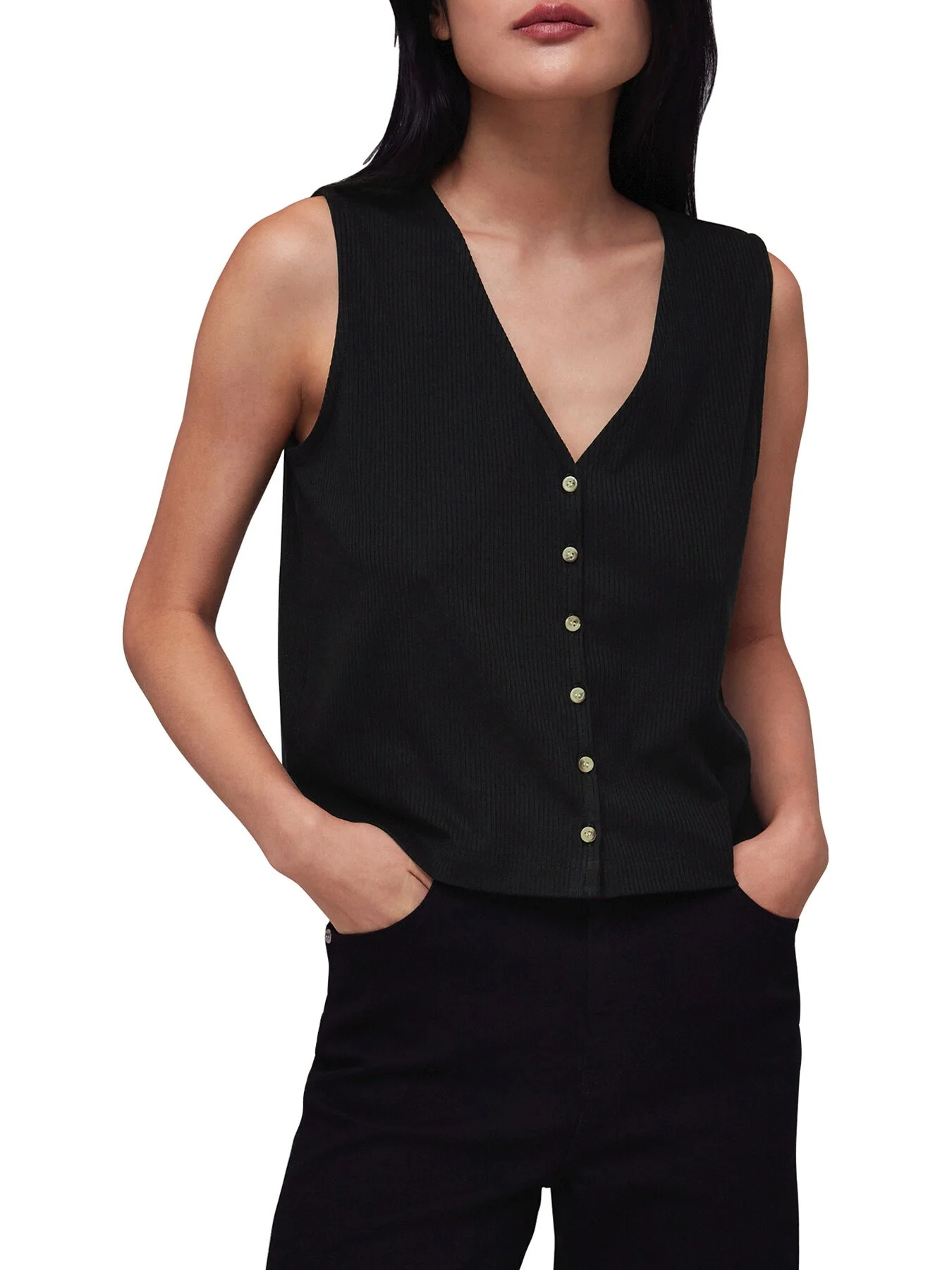 Button Front Rib Tank - Image 2
