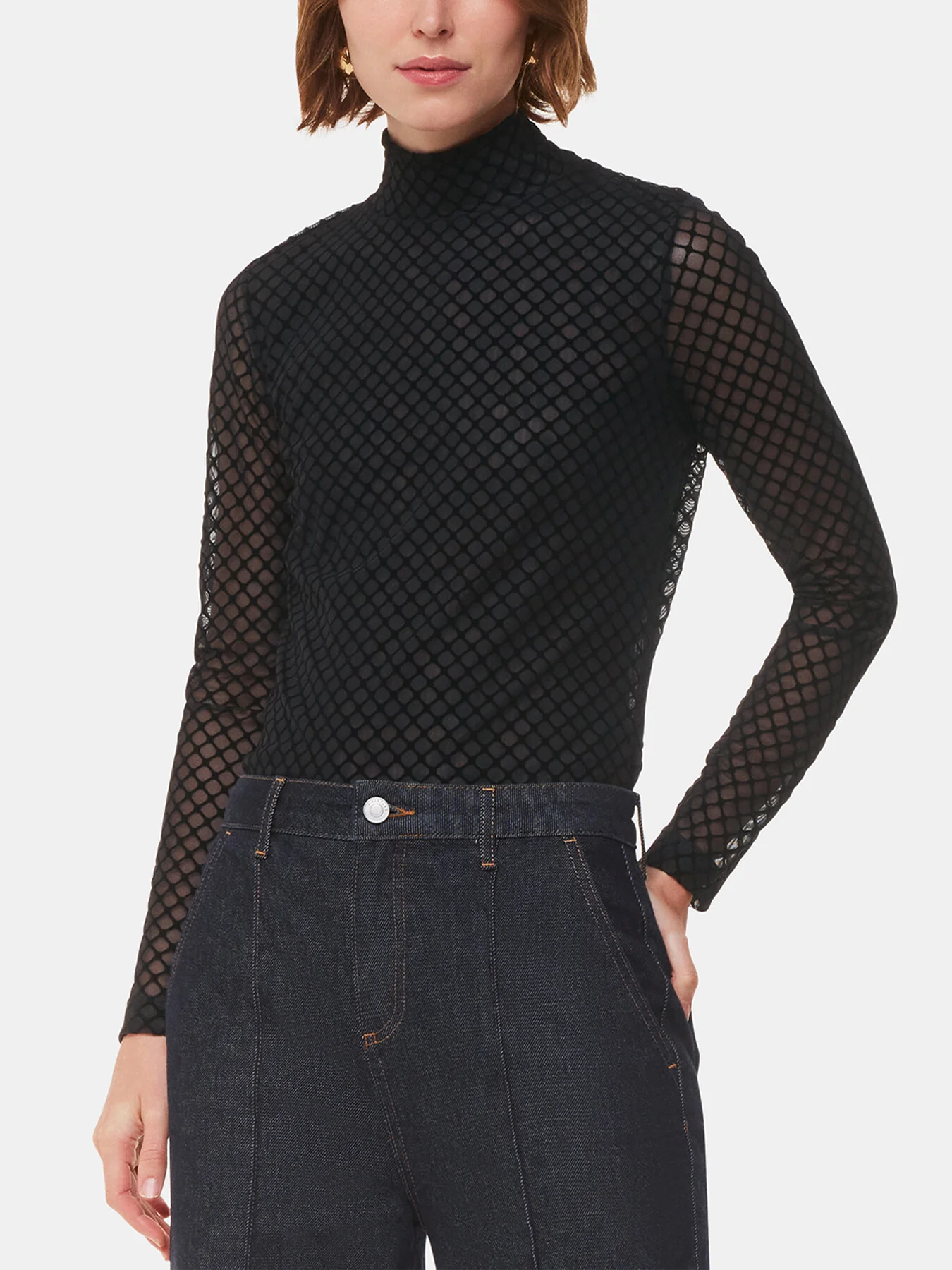 Checked Flocked Mesh Top - Image 4