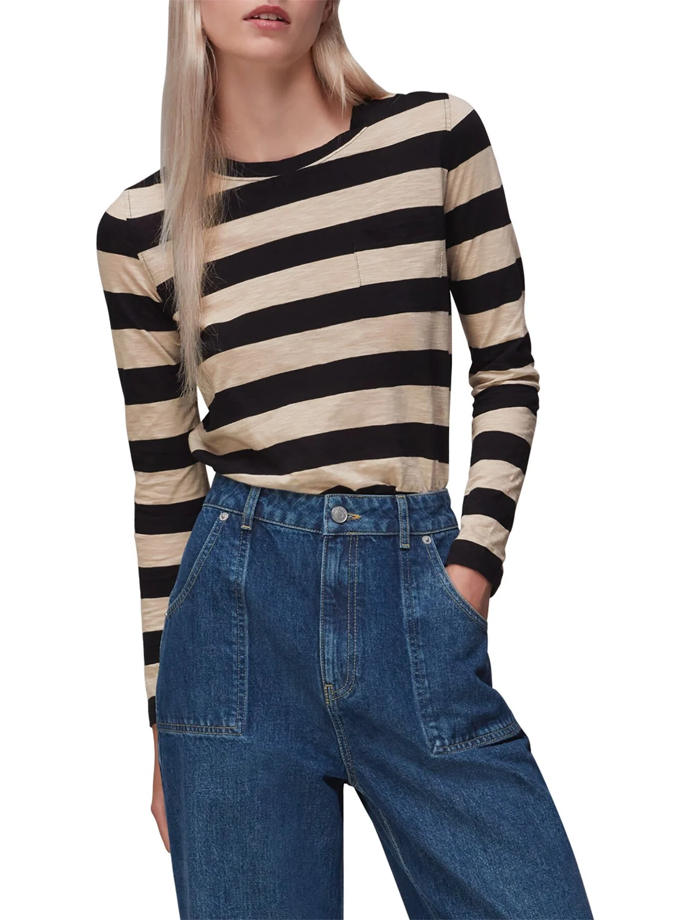 Stripe Crew Neck Pocket Top - Image 2