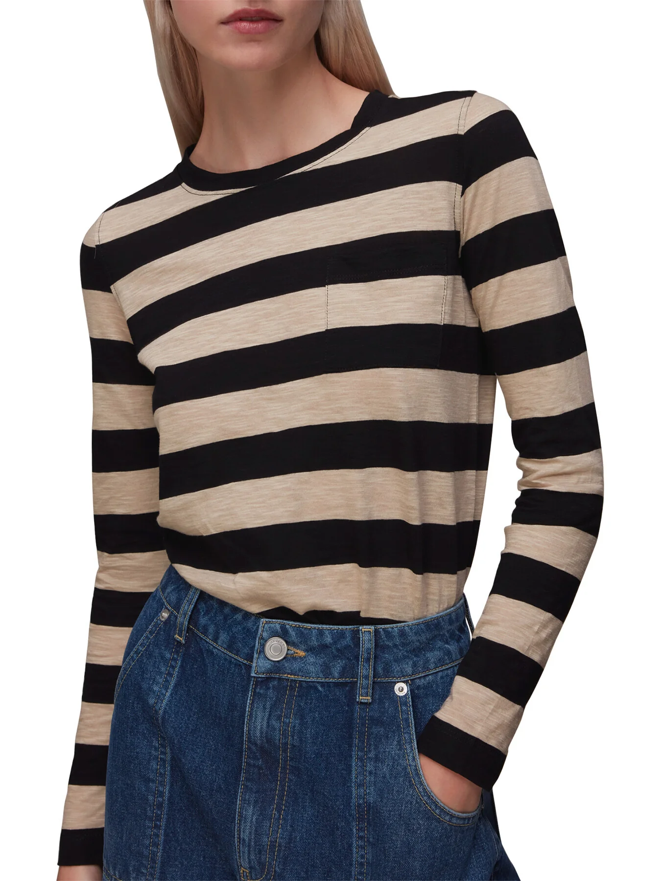 Stripe Crew Neck Pocket Top - Image 4