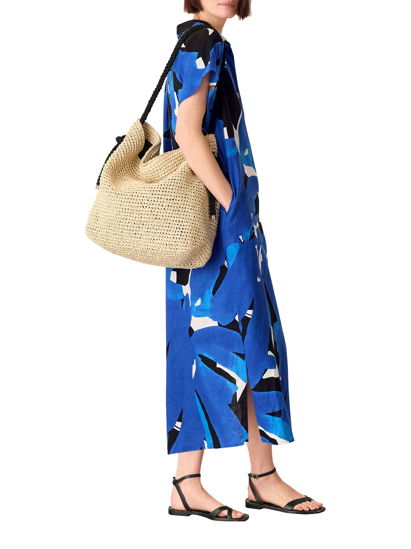 Blue/Multi Abstract Blooms Linen Dress - Image 2