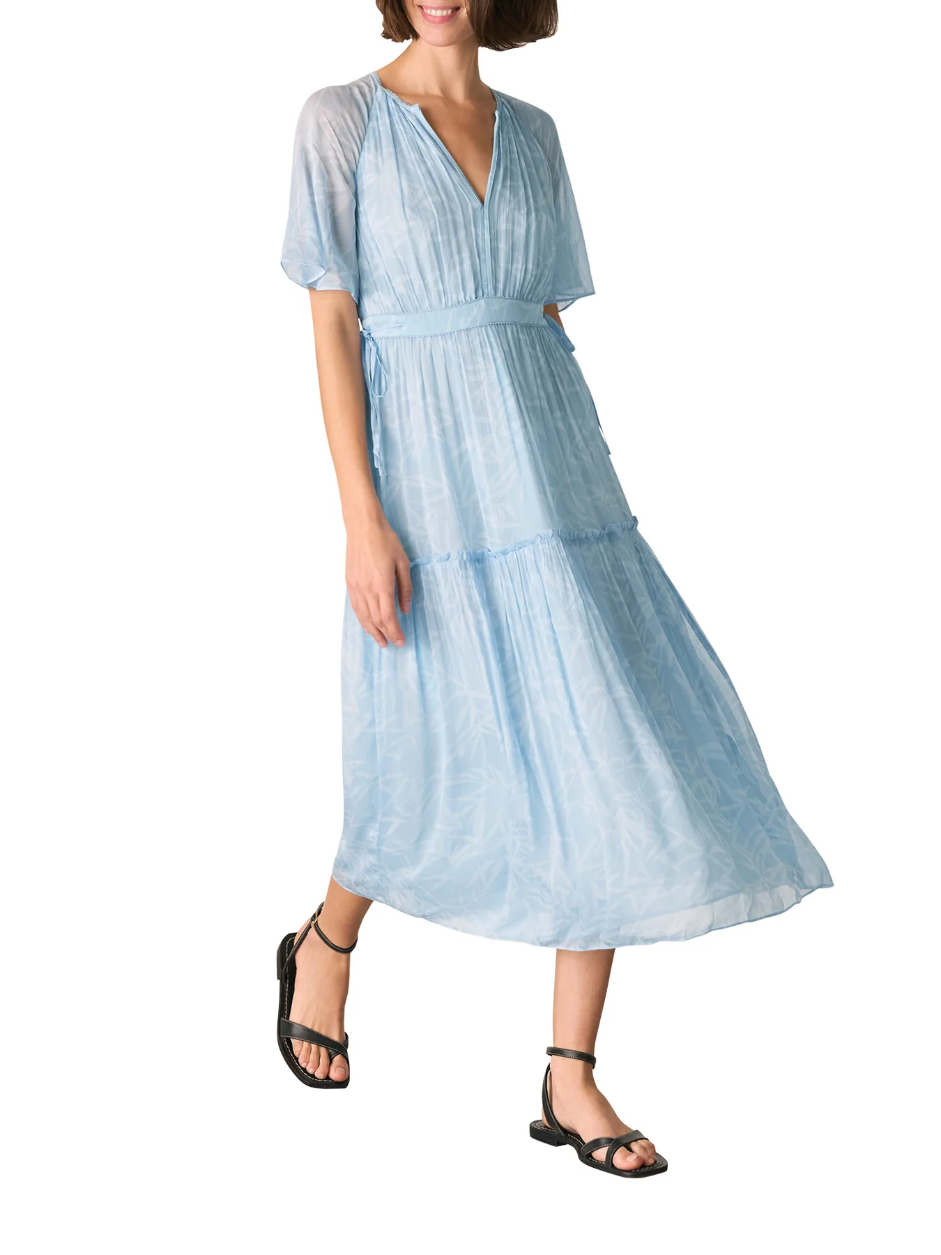 Blue/Multi Bamboo Leaves Gathered Dress - Image 4