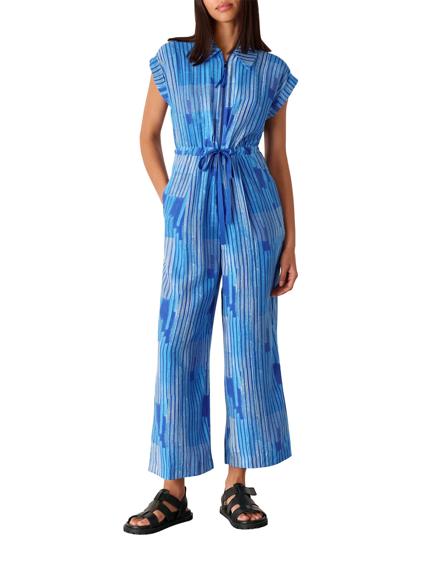 Blue/Multi Stripe Print Zip Jumpsuit - Image 2