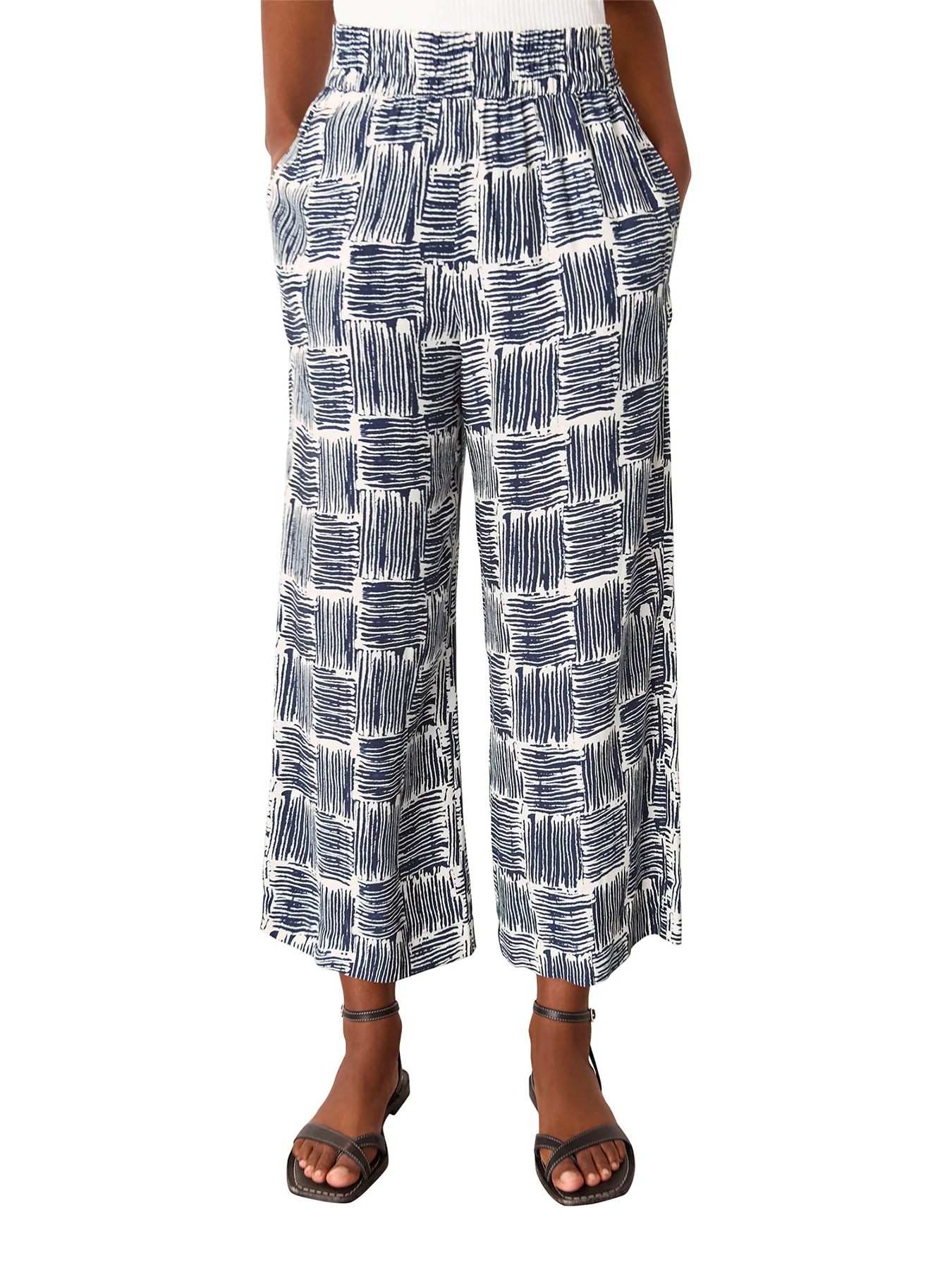 Navy/Multi Hatch Squares Cropped Trouser - Image 2