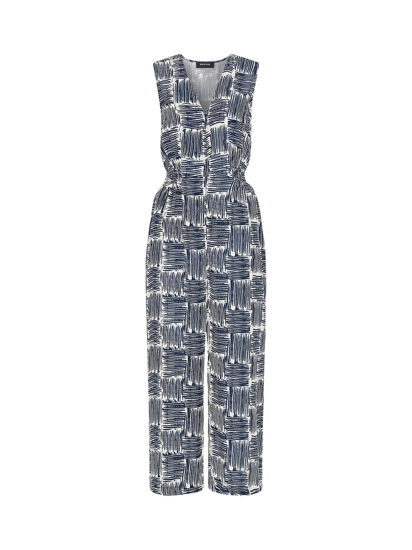 Navy/Multi Hatch Squares Jumpsuit