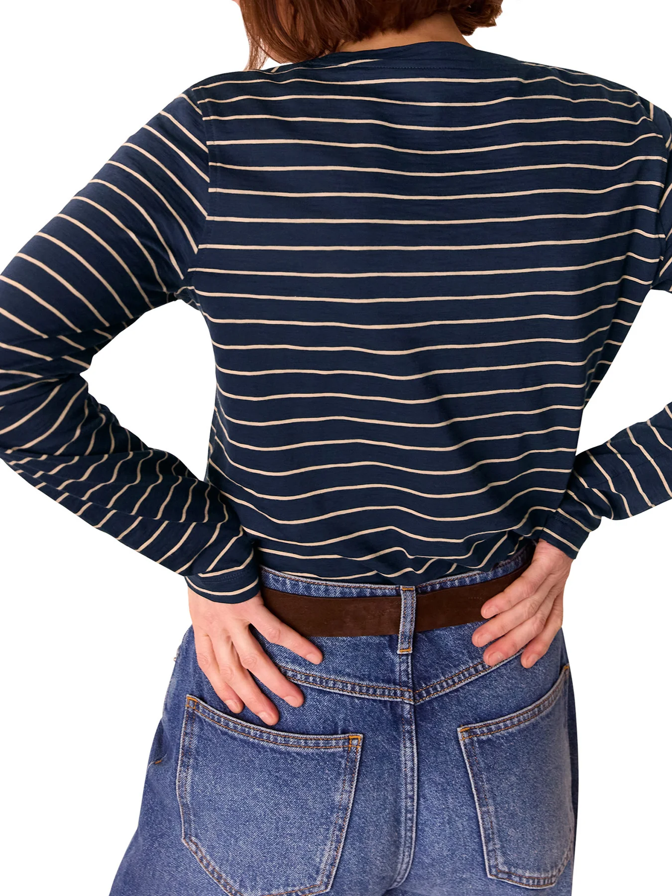 Navy/Multi Stripe Crew Neck Pocket Top - Image 3