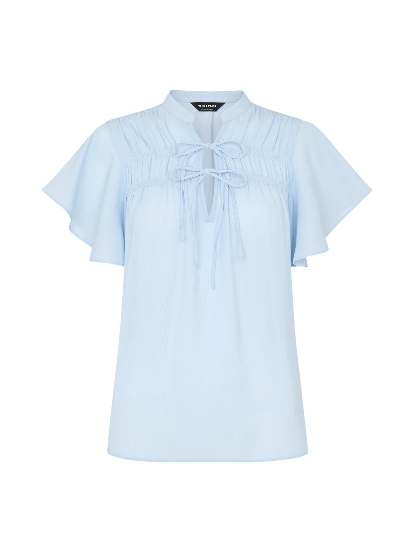 Pale Blue Frill Sleeve Tie Front Blouse