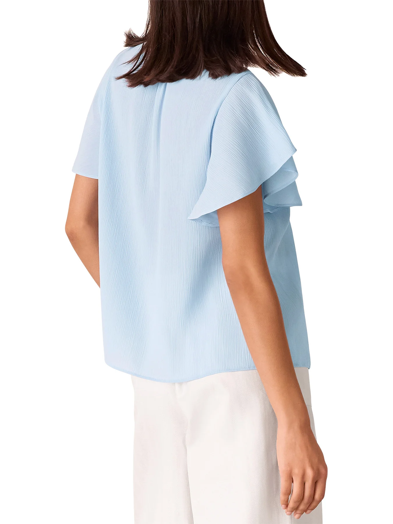 Pale Blue Frill Sleeve Tie Front Blouse - Image 3