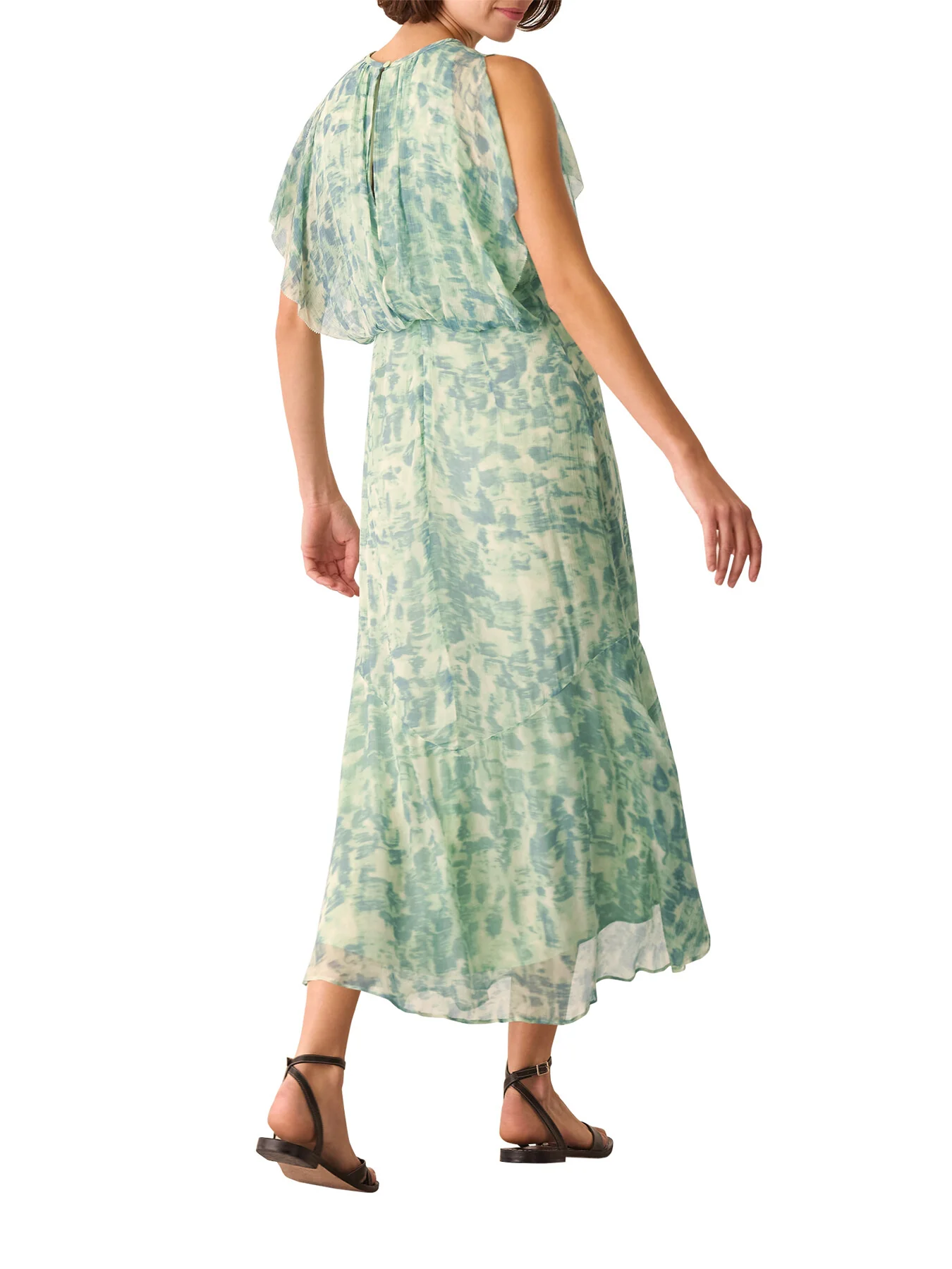 Green/Multi Dashed Brush Marks Midi Dress - Image 4