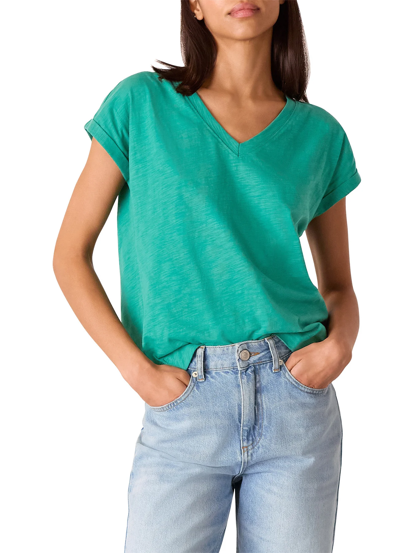 Green Willa V Neck Cap Sleeve Tee - Image 2