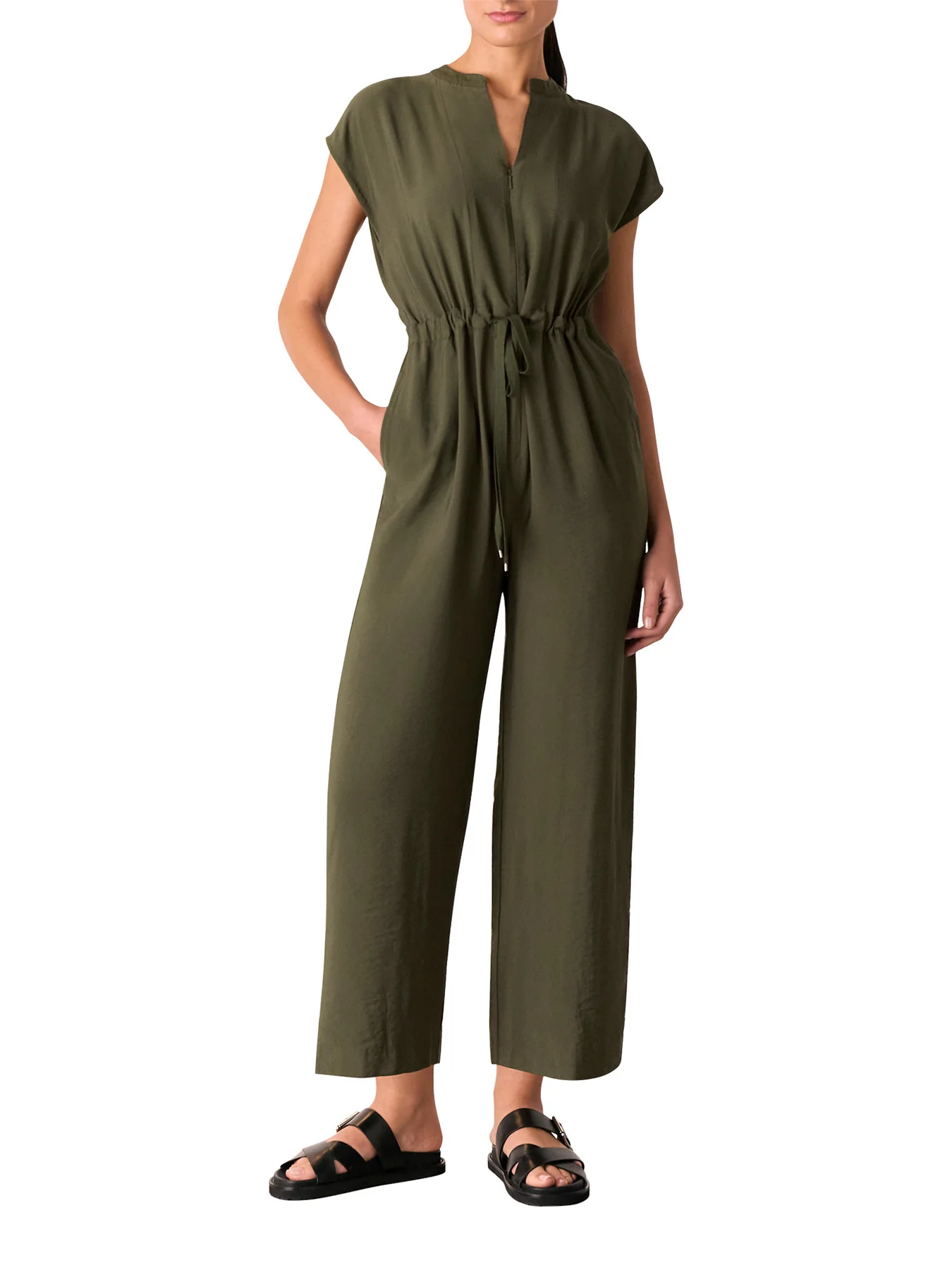 Khaki Sleeveless Drawstring Jumpsuit - Image 2