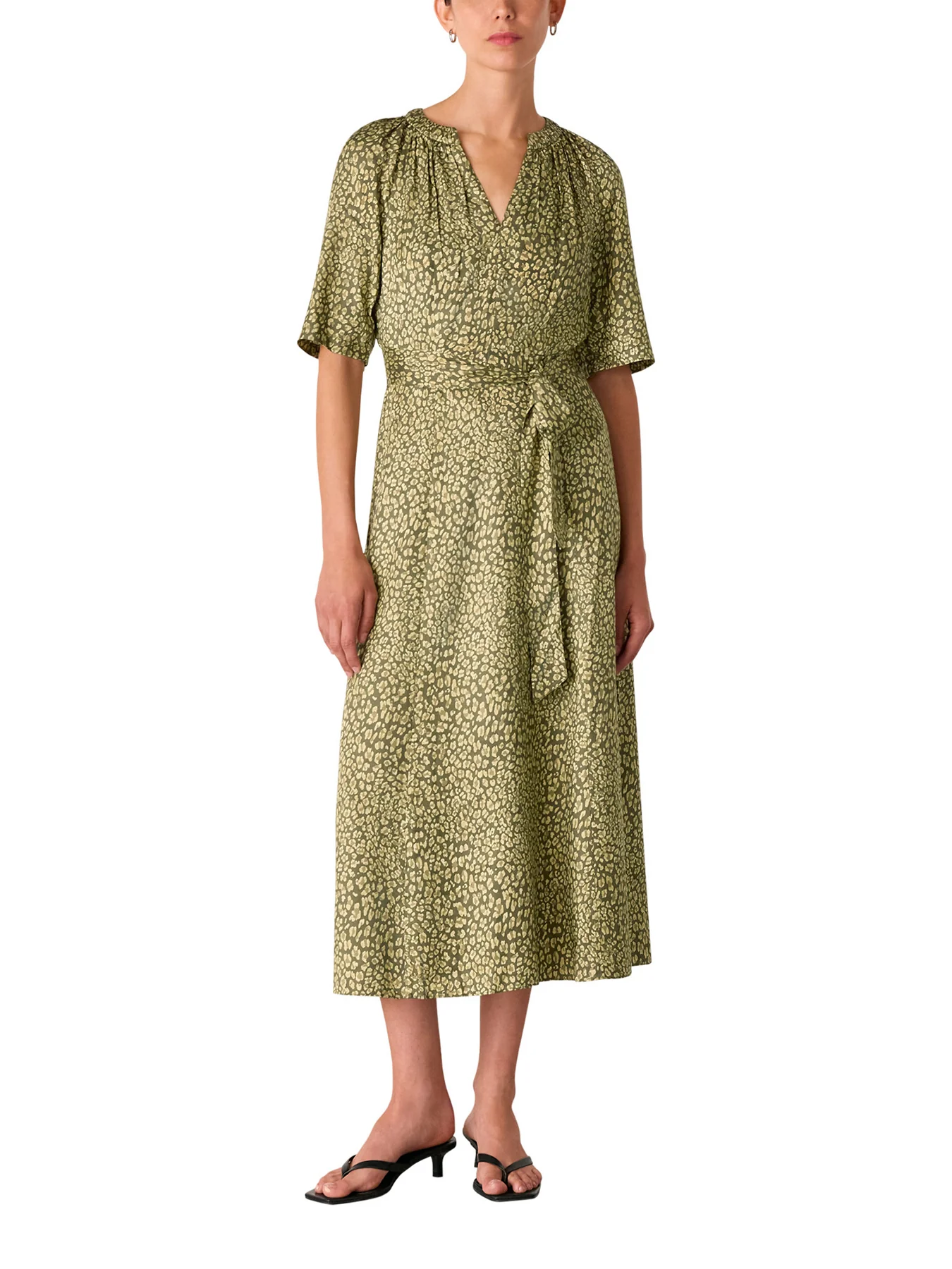 Leopard Viscose Midi Dress Green - Image 2