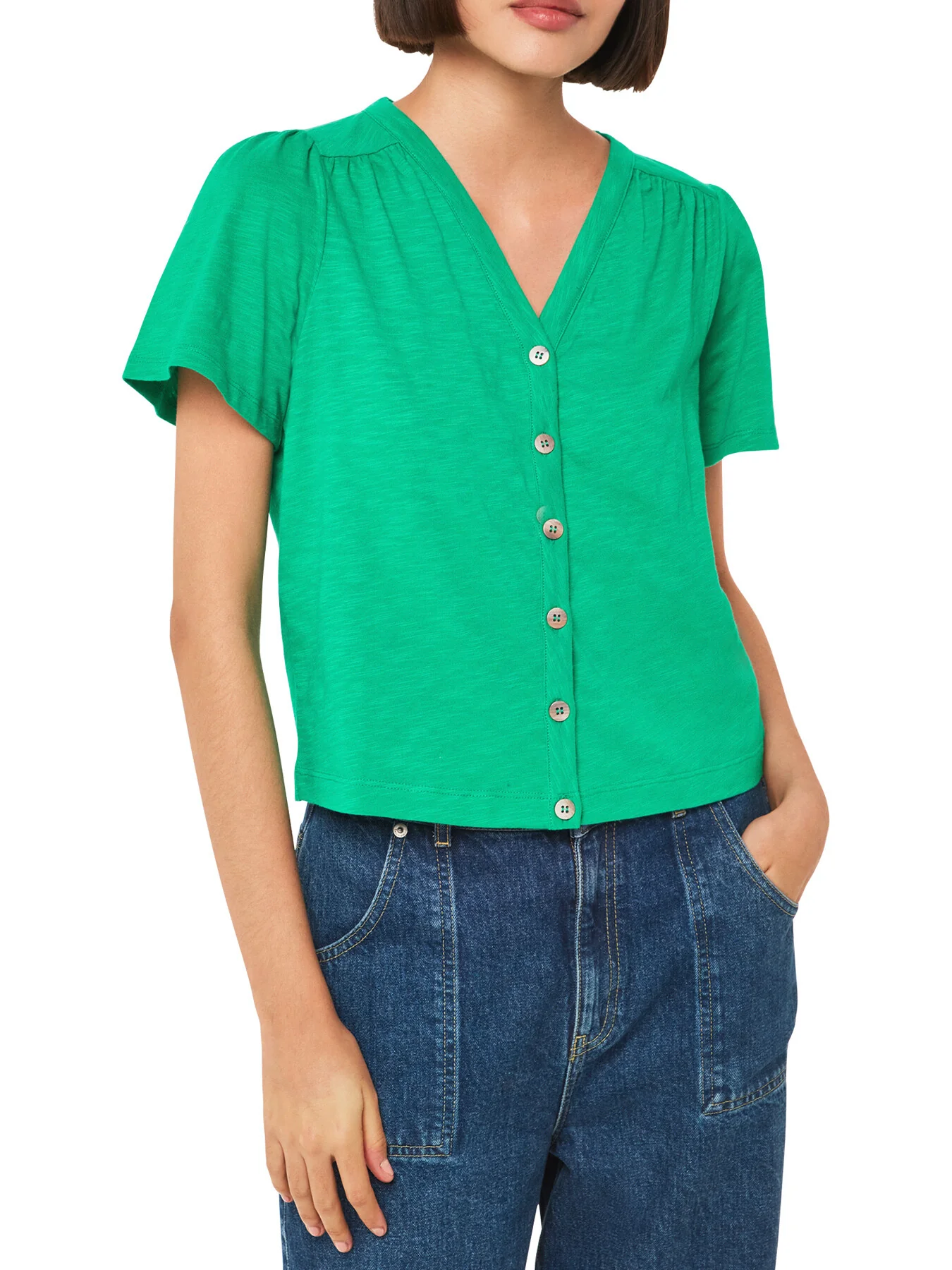 Maeve V Neck Button Front Tee - Image 2