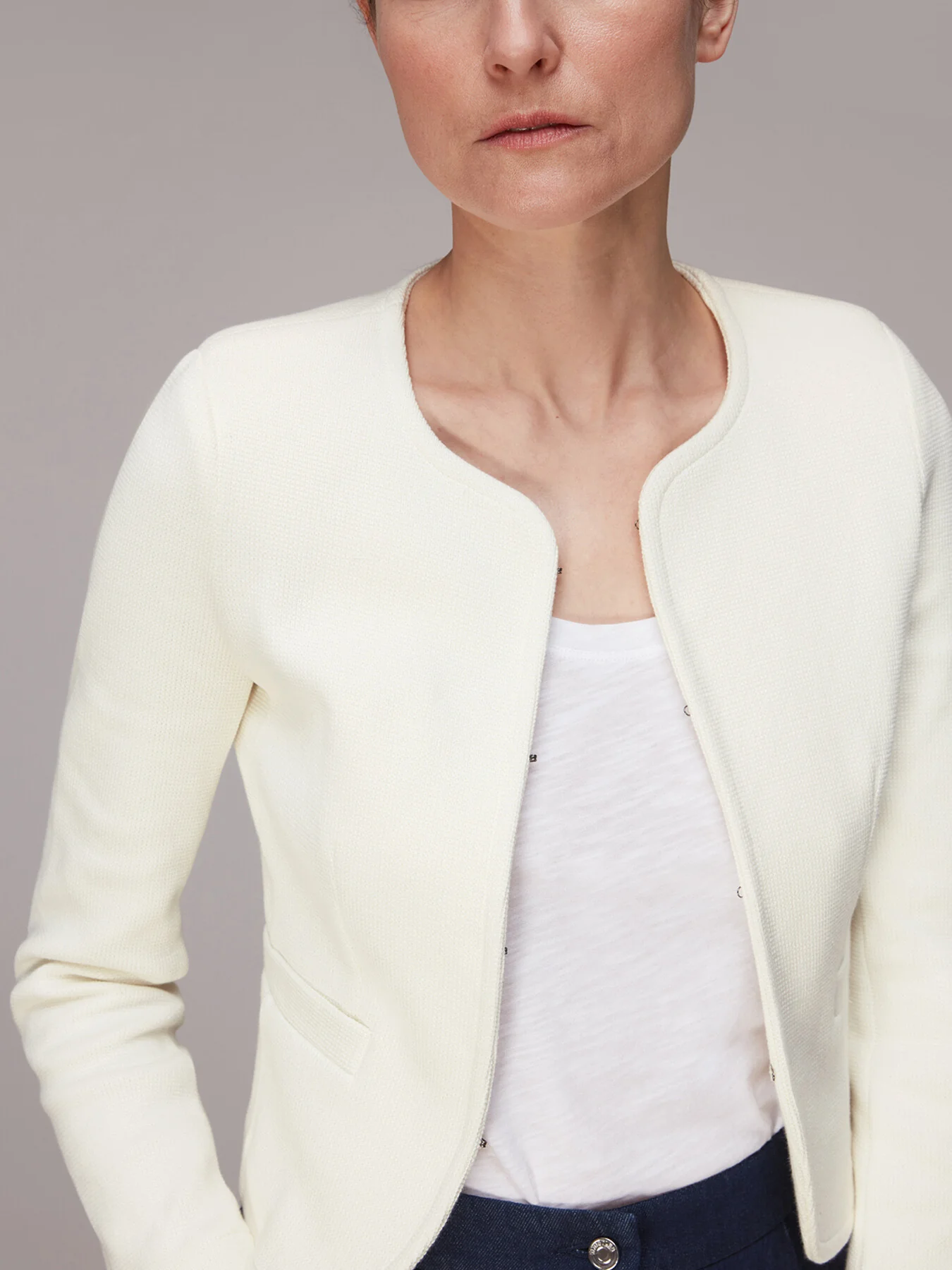Collarless Jersey Jacket - Image 4