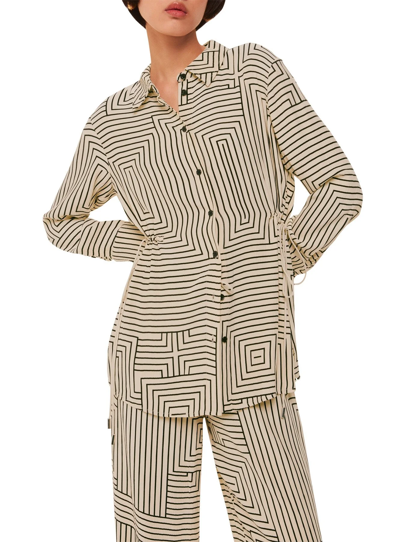Angled Stripe Tie Detail Shirt - Image 2