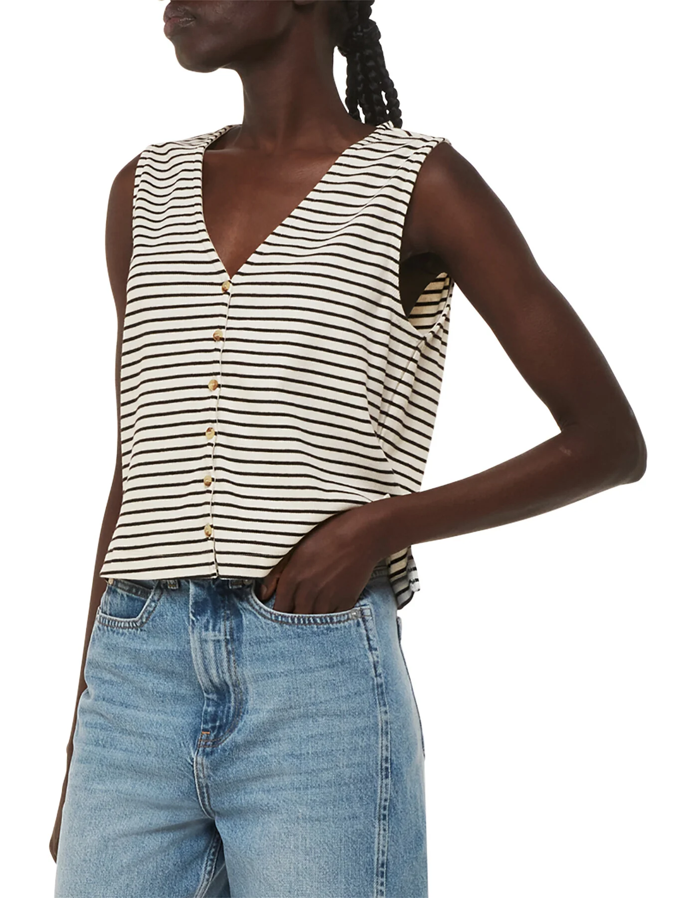 Button Up Stripe Rib Tank - Image 2