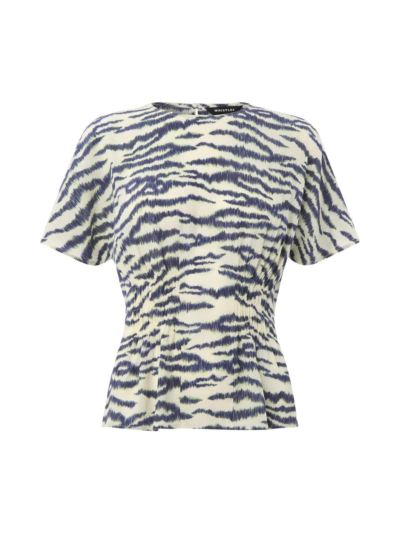 Ivory/Multi Feathered Tiger Shirred Blouse