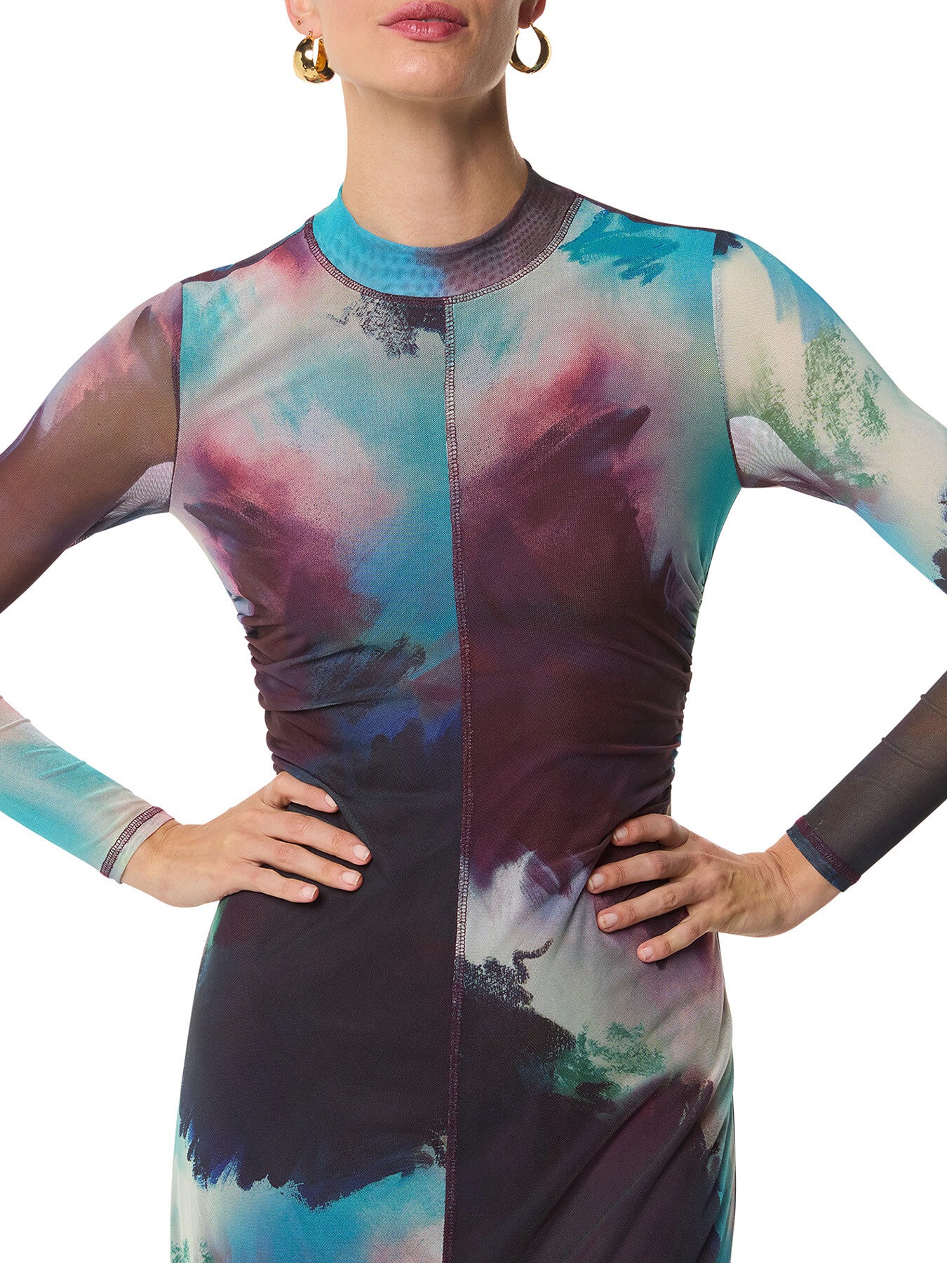 Oil Paint Print Mesh Dress - Image 4