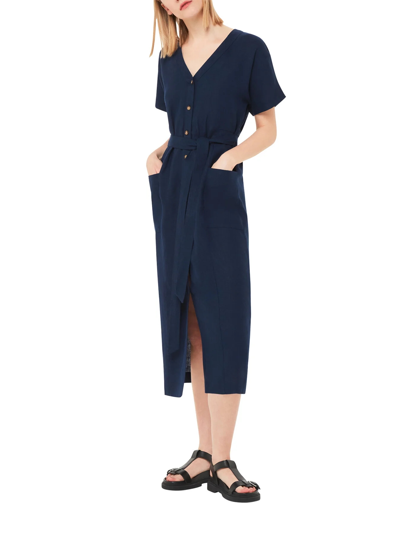 Linen Belted Midi Dress - Image 2