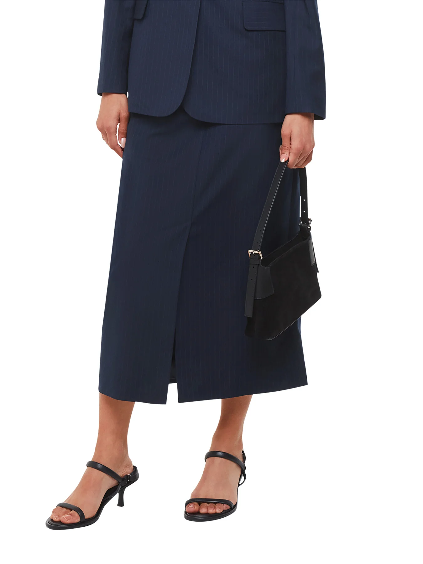 Pinstripe Tailored Midi Skirt - Image 2