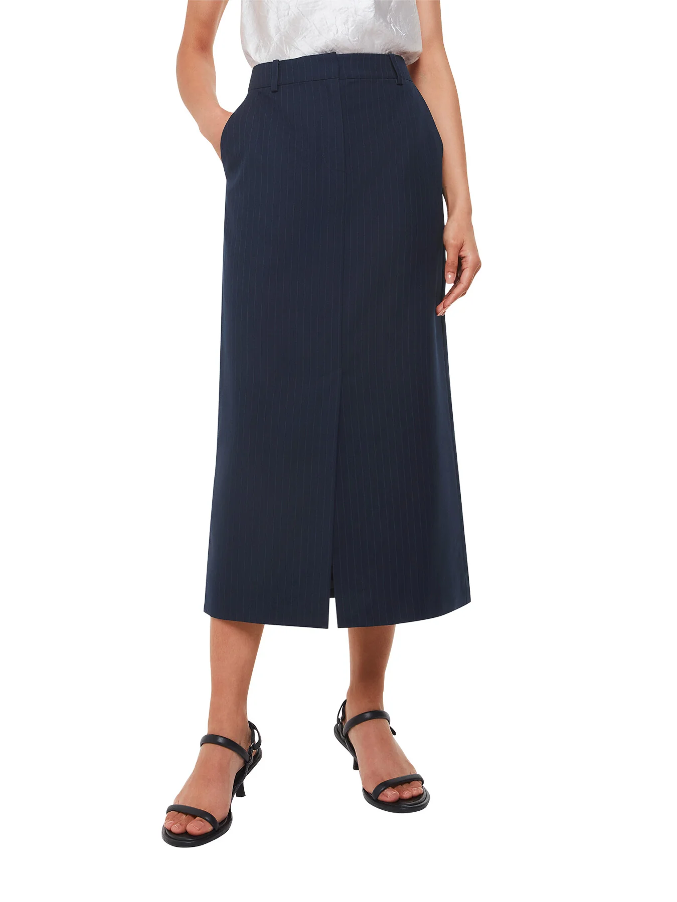 Pinstripe Tailored Midi Skirt - Image 4