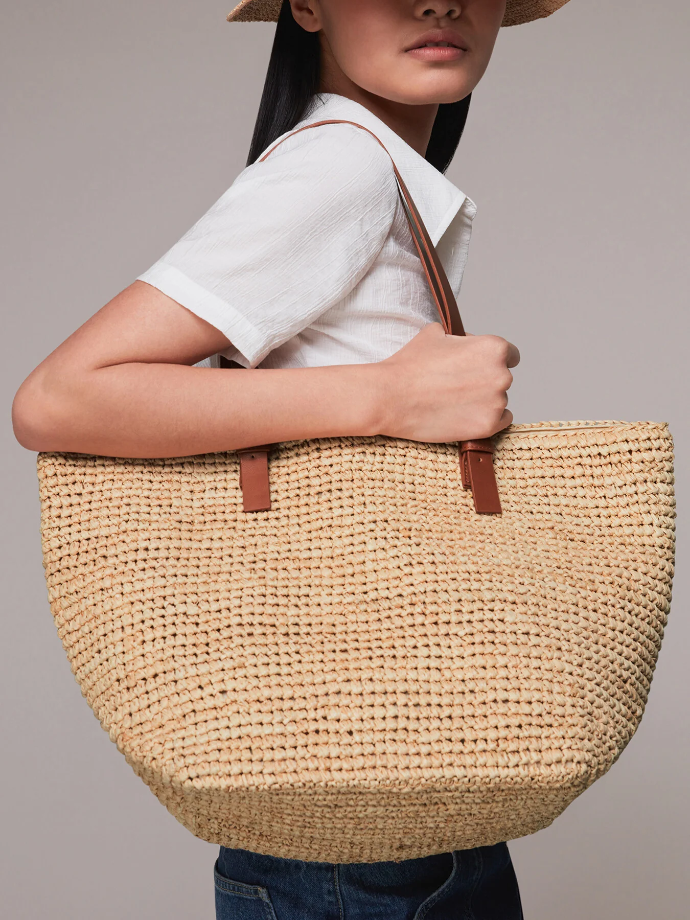 Teya Buckle Handle Straw Tote - Image 3