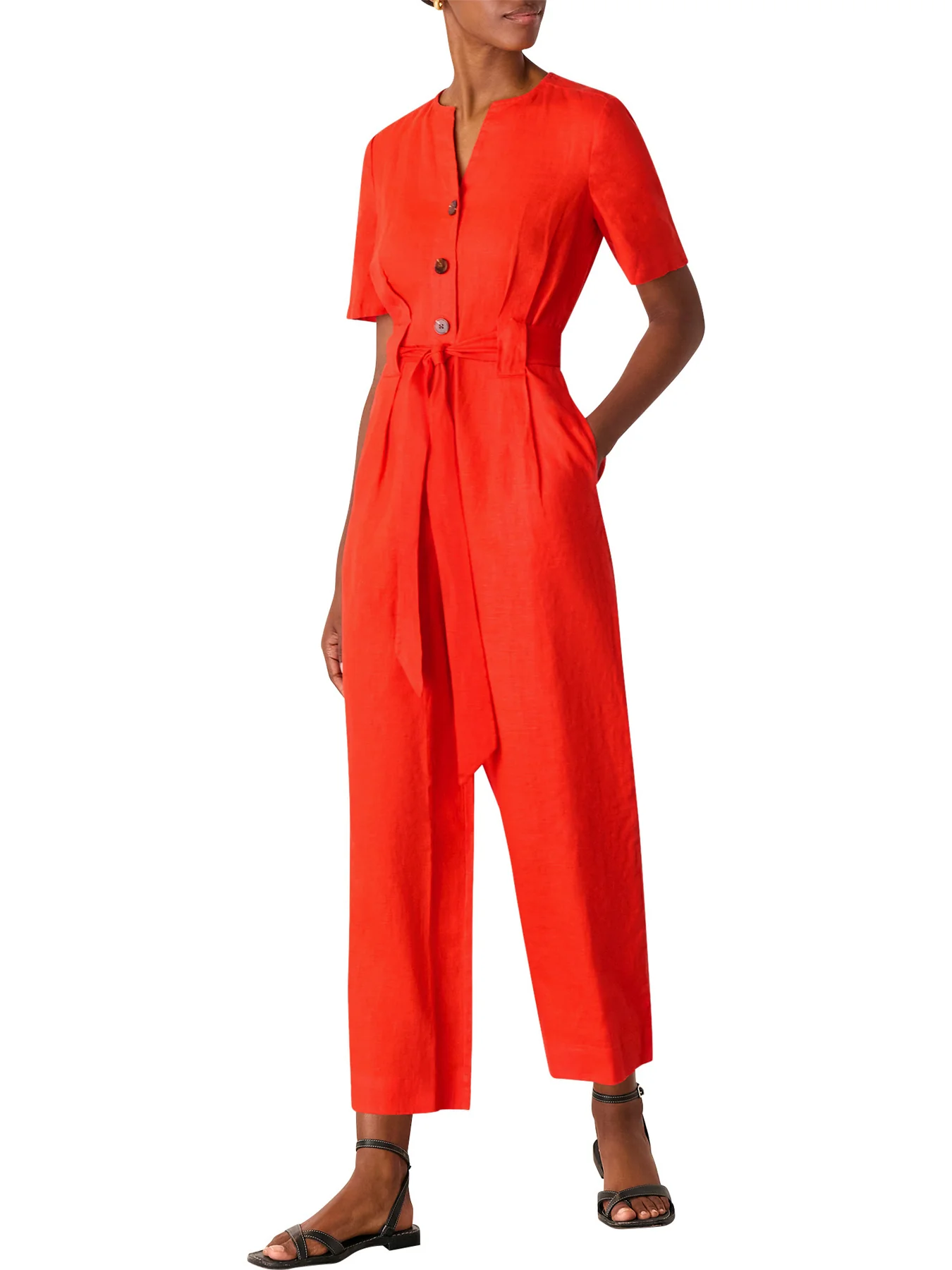 Red Fiona Linen Button Jumpsuit - Image 2