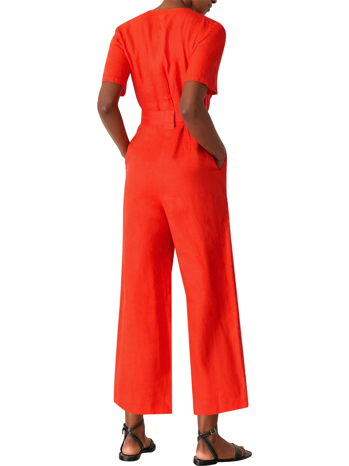 Red Fiona Linen Button Jumpsuit - Image 3