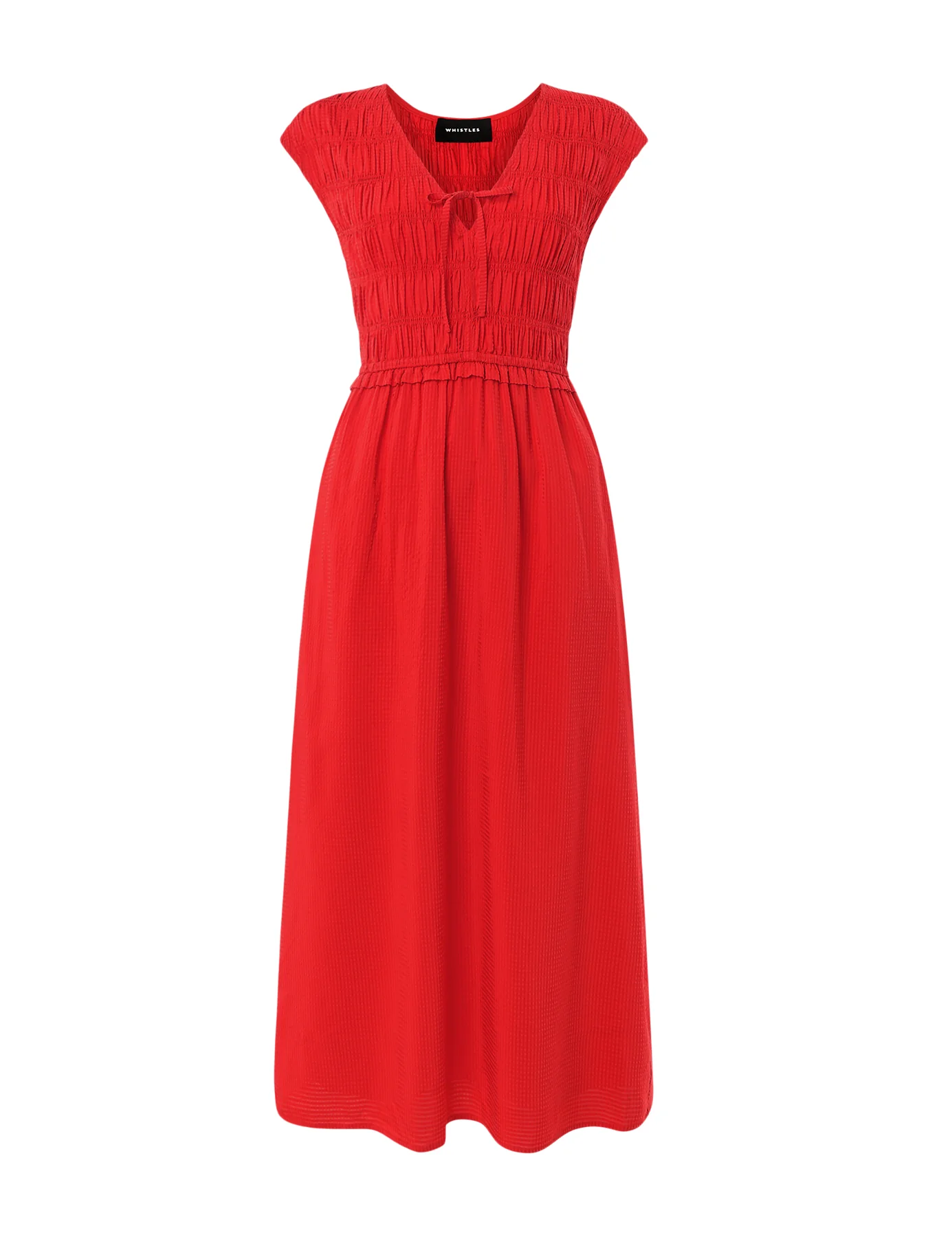 Shirred Bodice V Neck Dress