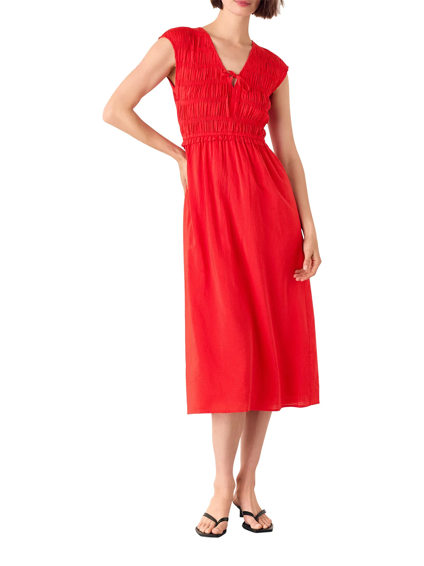 Shirred Bodice V Neck Dress - Image 4