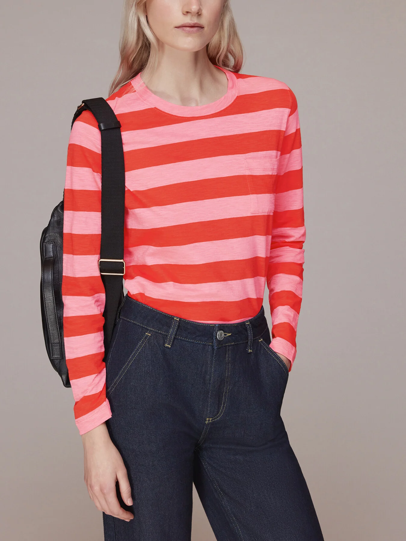 Stripe Crew Neck Pocket Top - Image 2