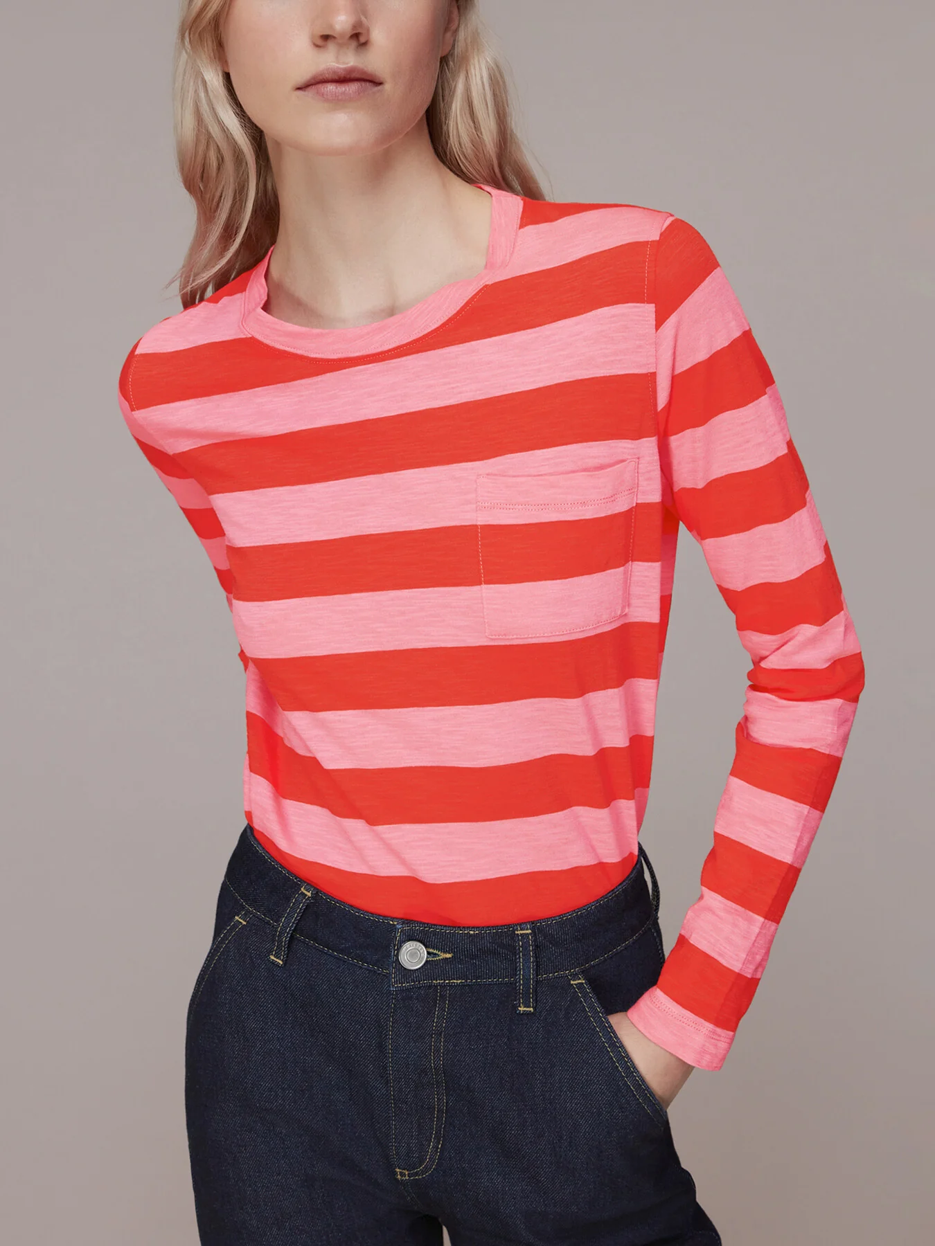 Stripe Crew Neck Pocket Top - Image 4