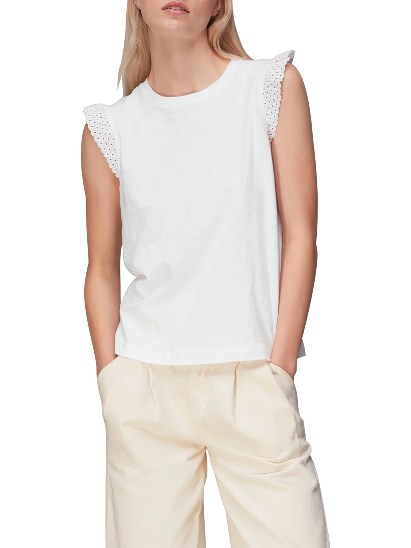 Broderie Frill Sleeve Tee - Image 2
