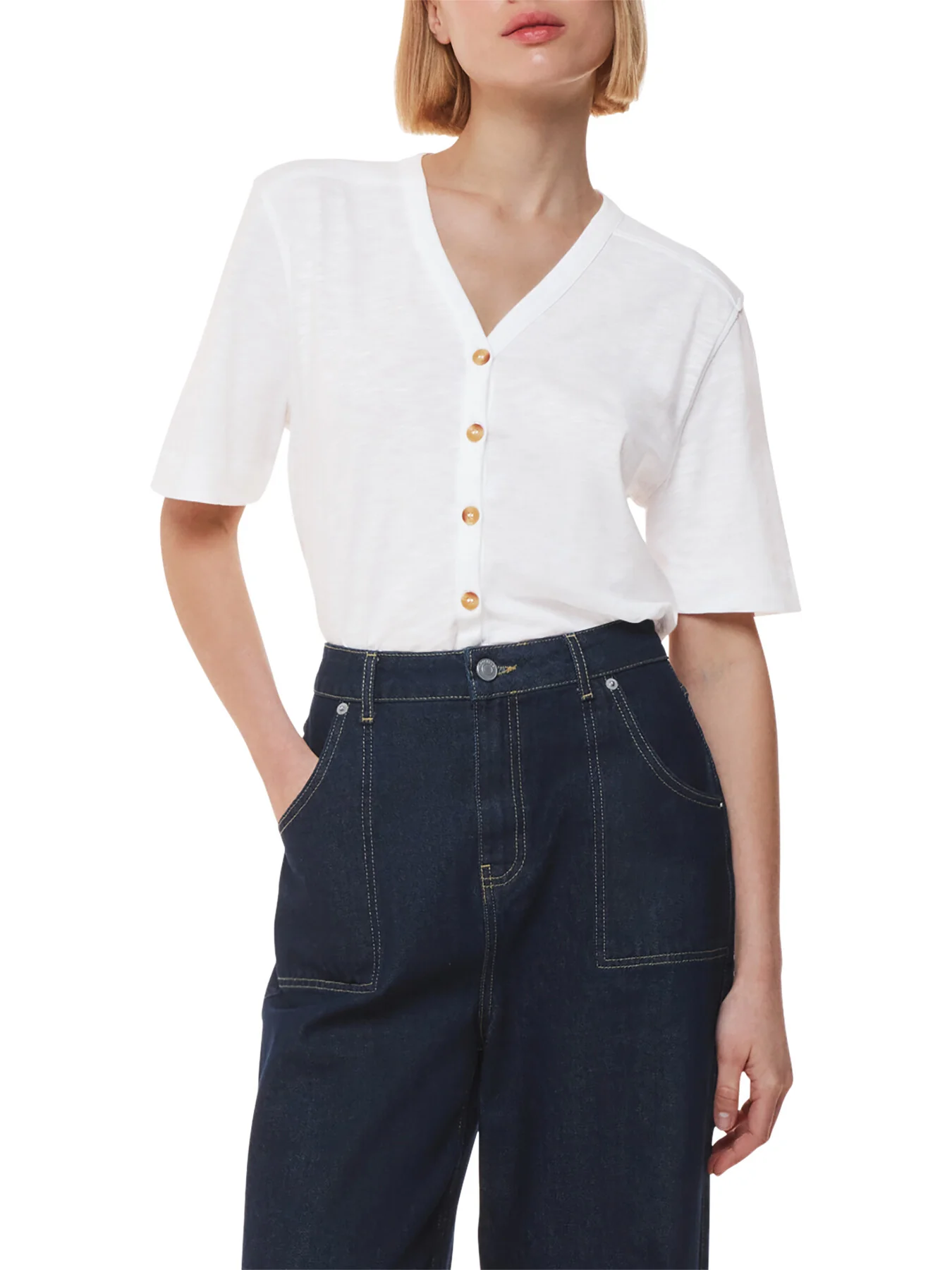Ella V Neck Button Through Tee - Image 2